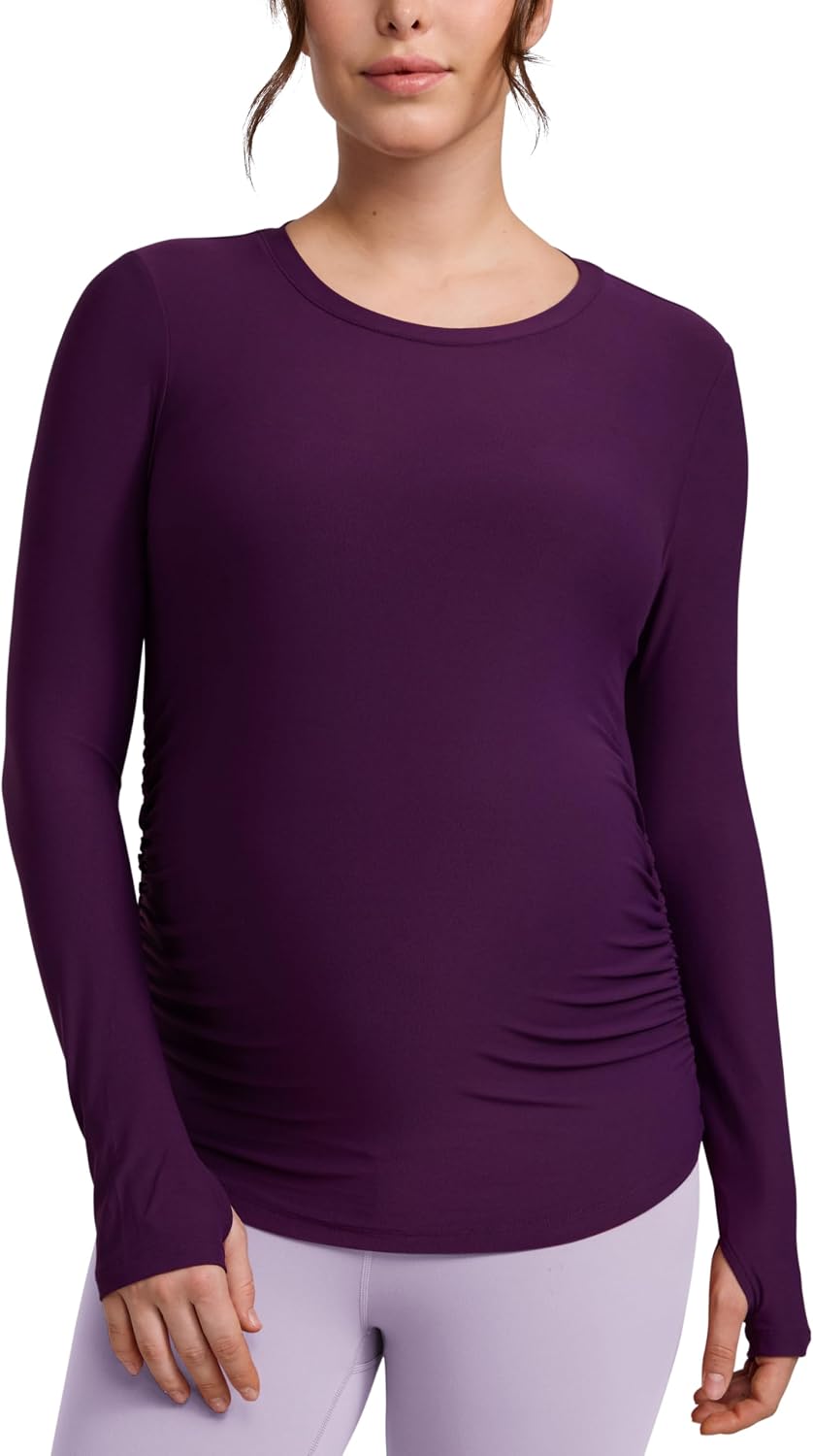 CRZ YOGA Cloudweight Maternity Long Sleeve Tops for Women Ruched Pregnancy Workout Casual Athletic Shirts Soft Lightweight