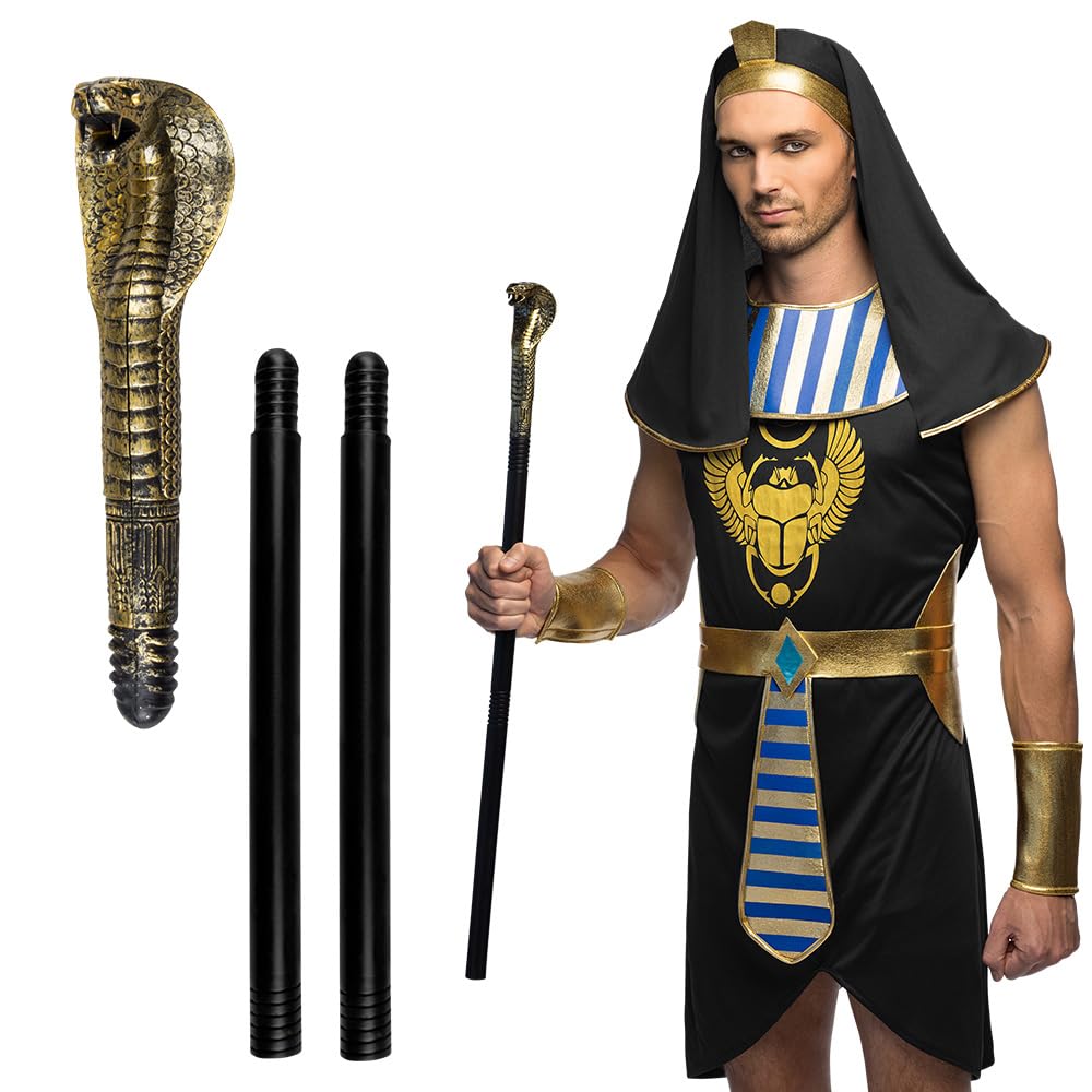 Boland 82cm Snake Sceptre, 3 Pieces, Detachable, Egyptian Fancy Dress Accessory, Gangster, Pimp Cane, Accessory, Halloween, Black and Gold (82cm)