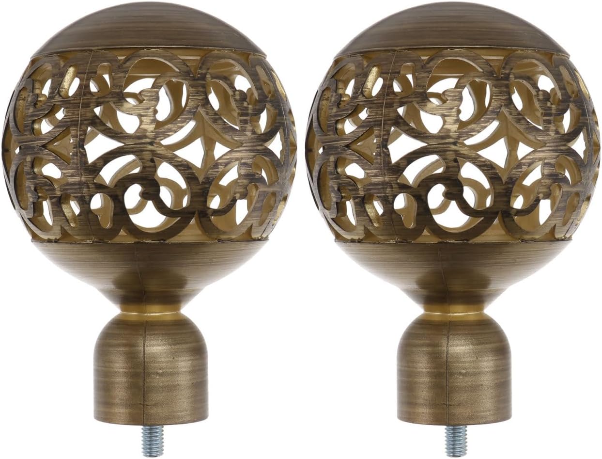 Decorative Curtain Rod End Caps 2-Pack Screw on Finials for Window Rods Hollow Iron Art Design 3.32X1X1 Inches Home Accessory