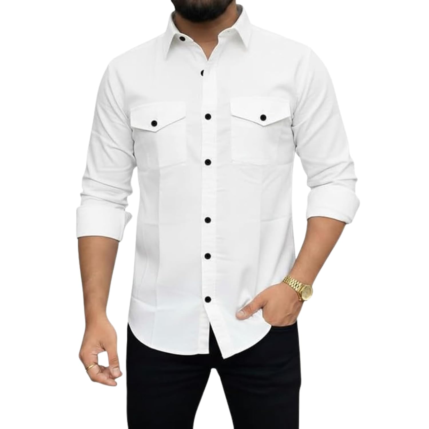 DEELMO Men’s Classic Cotton Blend Slim Fit Shirt || Full Sleeve Button-Down Casual Shirt with Dual Flap Pockets || Soft Breathable Fabric || Ideal for Office Party and Everyday Wear