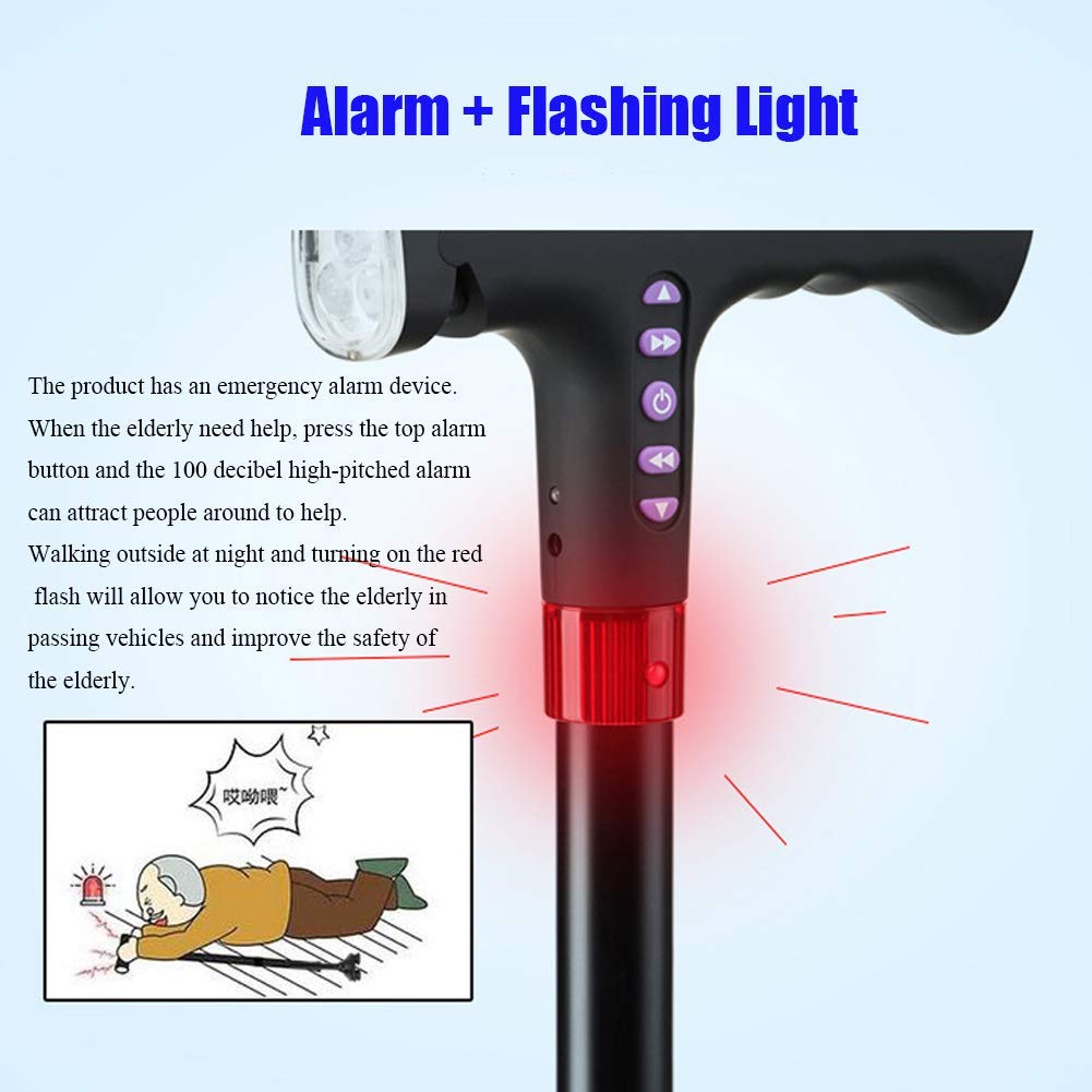 BJH Bastones con luz LED y Alarma con 3 muletas MP3 Antideslizantes para Hombres y Mujeres Interesting