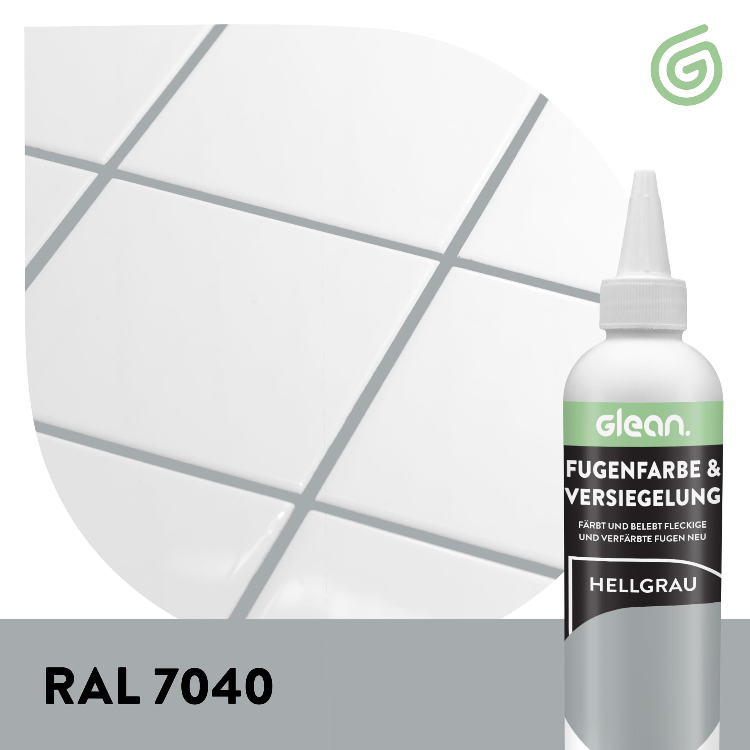 GLEAN Fugenfarbe & Versiegelung Hellgrau | 340g | Erneuert & schützt Fliesenfugen | Mit Schaumstoffpinsel | Atmungsaktiv & fleckenresistent | Für Bad, Dusche & Küche
