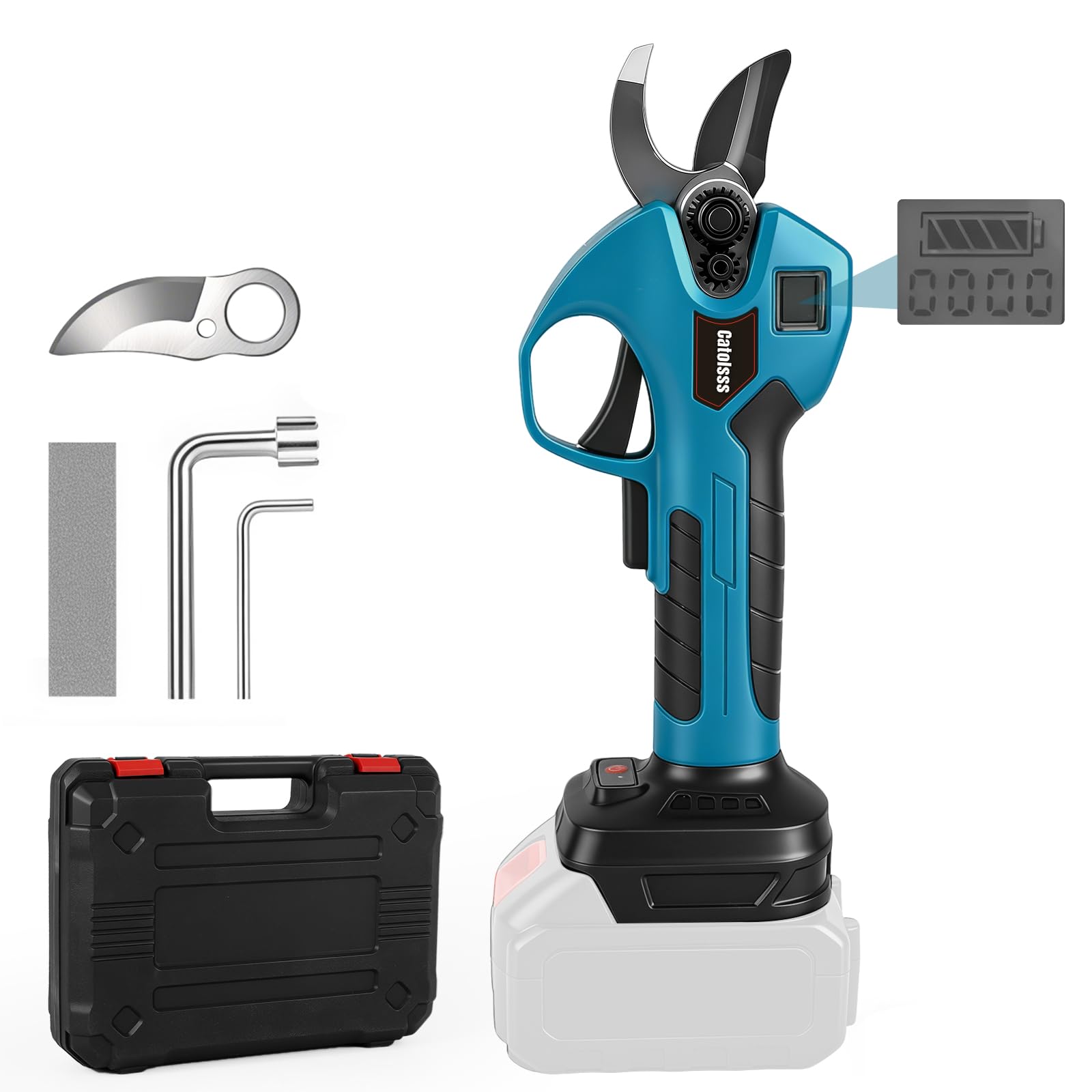 Sécateur sans fil compatible avec batterie Makita 18 V, sécateur électrique professionnel avec 2 lames de rechange SK5, affichage numérique, diamètre de coupe maximal de 40 mm (sans batterie)