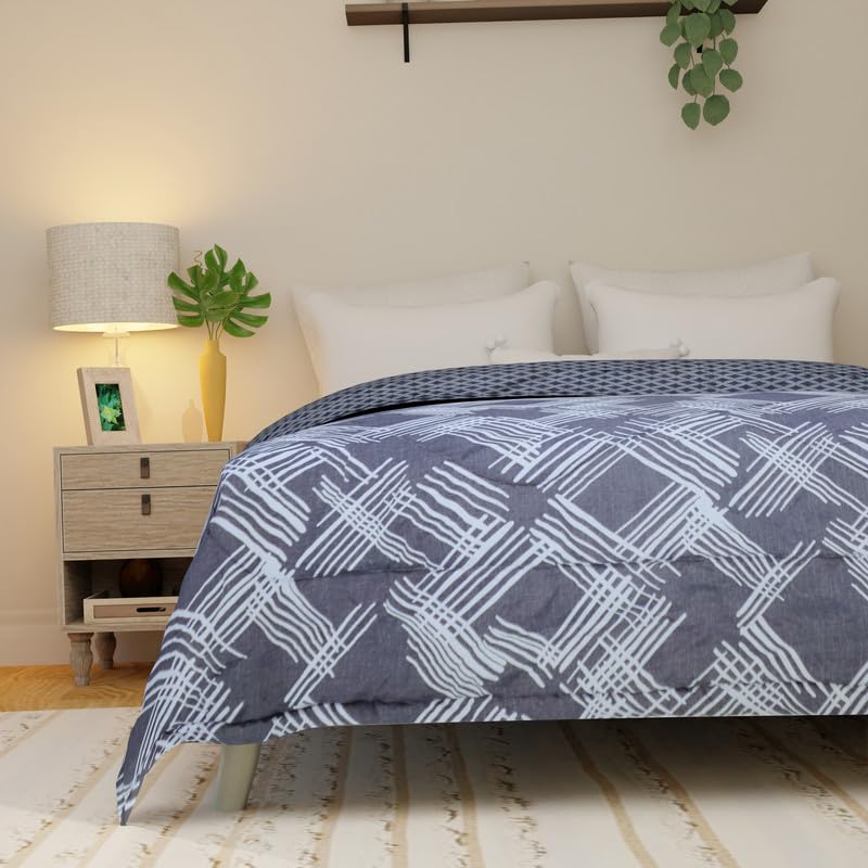 Image of Florida Flyn Reversible AC Comforter Set with King Size Bedsheet and 2 Pillow Covers | 4 Pcs Bedding Set with Bag - Grey