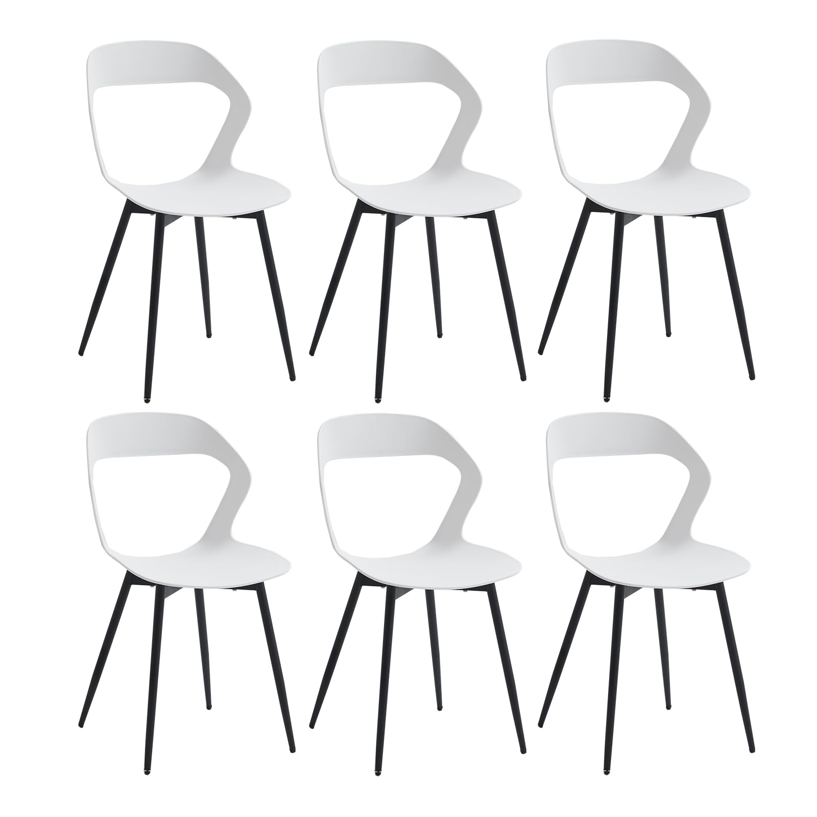 Set di 6 Sedie da Pranzo Moderno, Sedie da Cucina, con Gambe in Metallo Sedia e Grande Design Dello Schienale Cavo, Adatto Per Soggiorno e Sala da Pranzo - Bianco + Nero