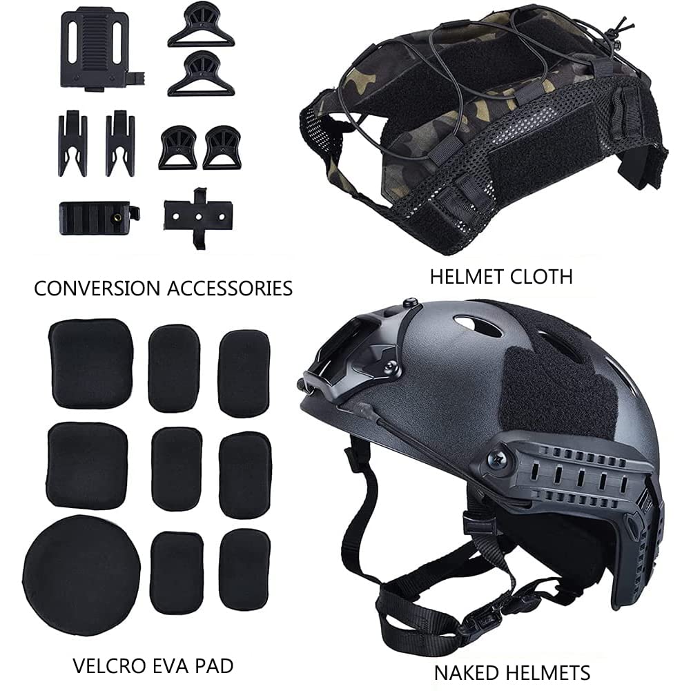 Snelle Tactische Helm Tactische Headset (Bluetooth Oplaadbare) Set, Met Airsoft Goggles Voor Paintball Cs Game Jacht Cosplay. (BK