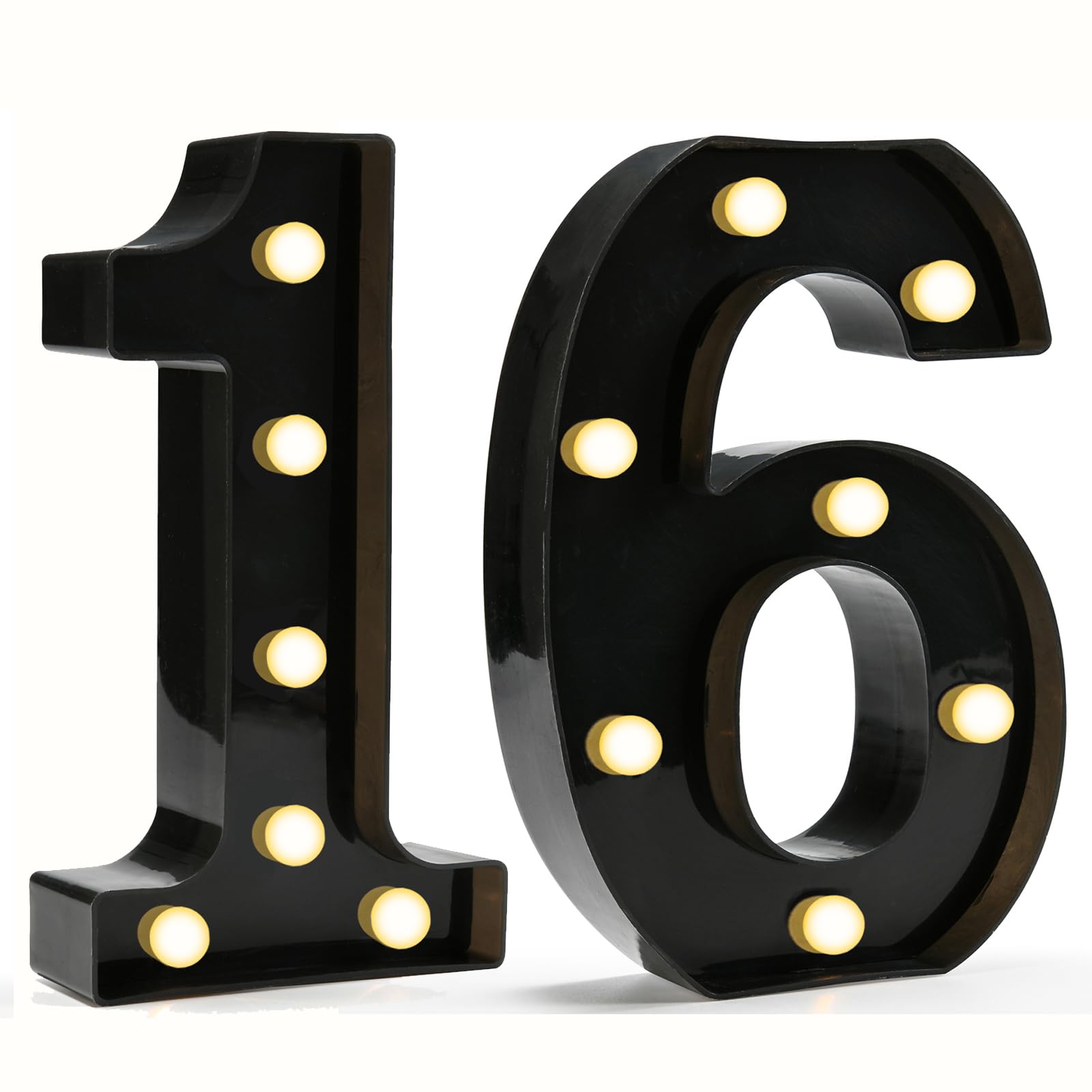 Decorative LED Light Up Numbers, 16th Birthday Decorations for Teen Girls Boys, Black Marquee Numbers 16 Sign for Boys Girls Gift Party Backdrop 16th Wedding Anniversary Decor, Number 16