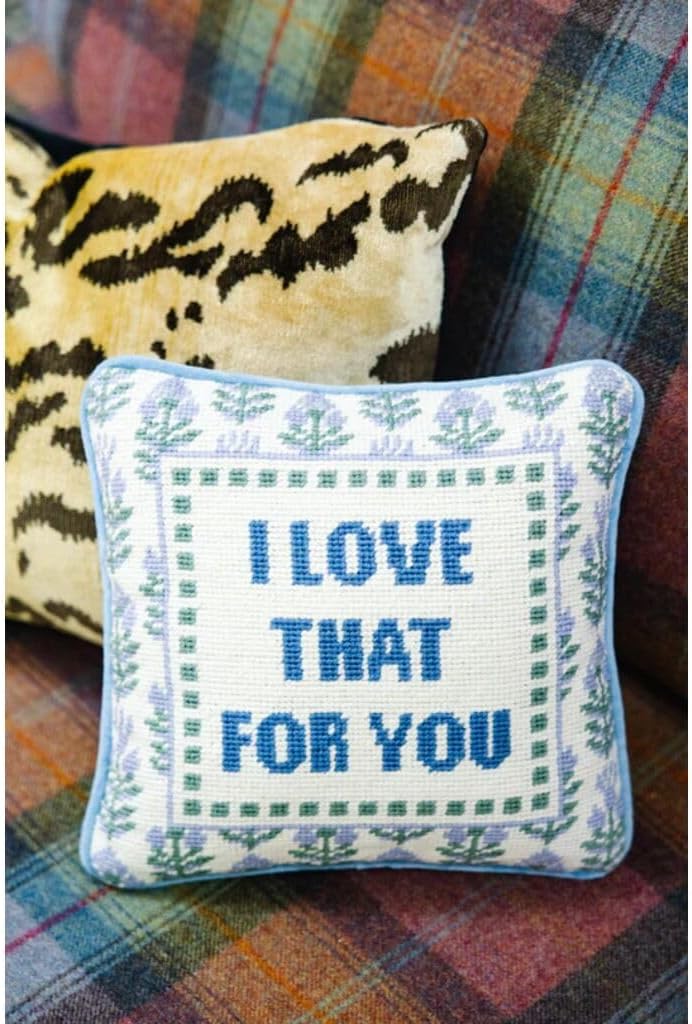 FURBISH Needlepoint Decorative Throw Pillow - Love That for You - 10" x 10" - Small Embroidered Accent Pillow for Bed, Chair, Couch, Sofa - Eclectic Home Decor