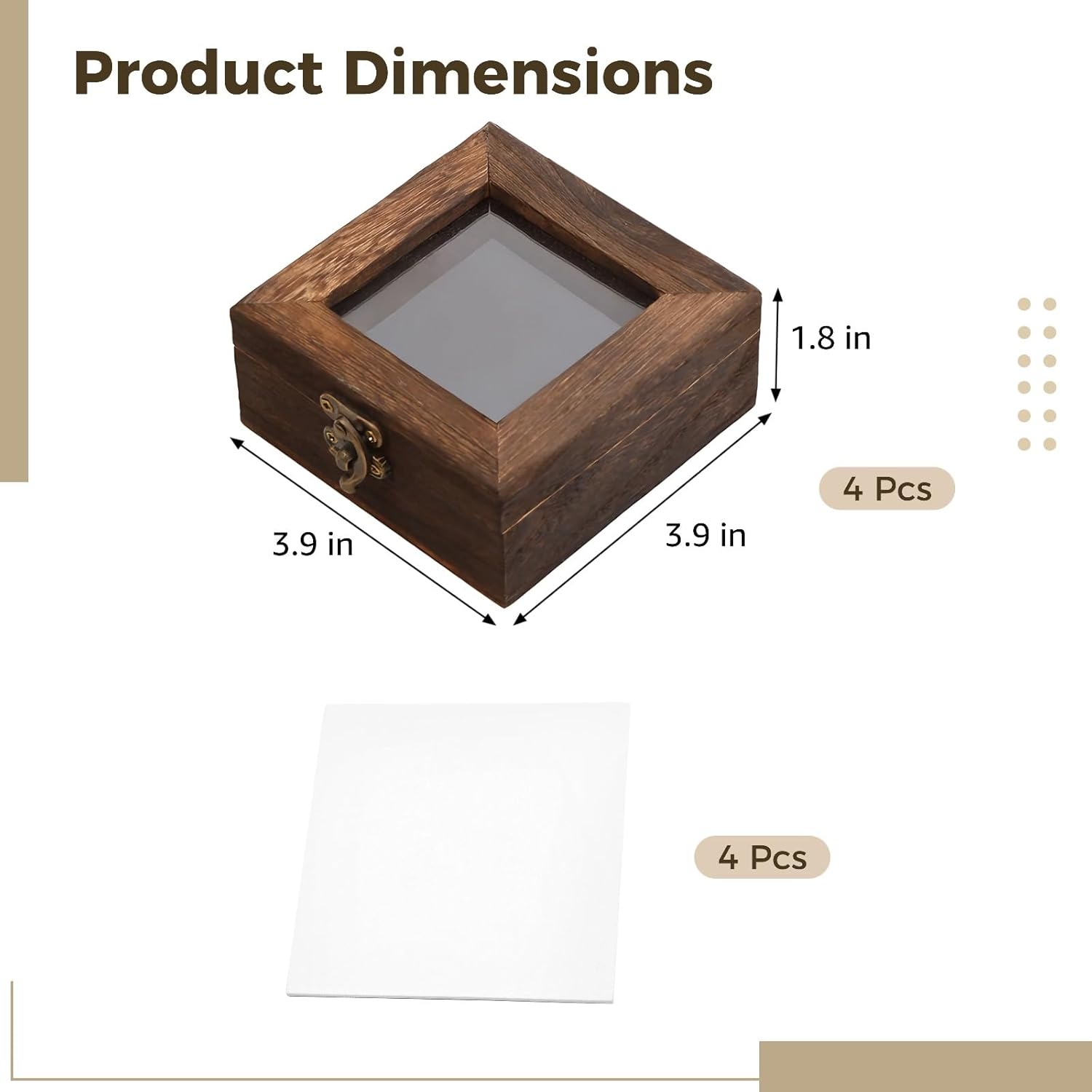 4 Pcs Insect Display Case with Clear Window, Compact Square Wood Specimen Box, EVA Foam Pinning Board, Bug Pinning Kit for Insect Collection, Carbon, 3.9x3.9x1.8 in