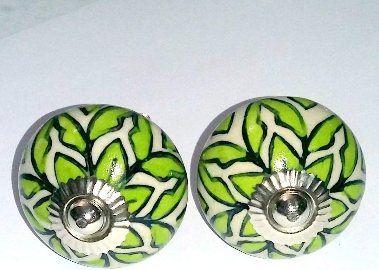 Aditya Blue Art Pottery Ceramic Hand Painted and Decorative Cabinet Wardrobe Door Handles Doorknobs Set of 2