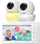 Babysense 5" HD Sans objet WiFi Moniteur de bébé à écran partagé, moniteur de bébé vidéo avec 2 Caméras et Audio, Lumière de nuit, 1000ft Gamme, Audio à deux voies, 4X Zoom, vision nocturne, 4000mAh pile