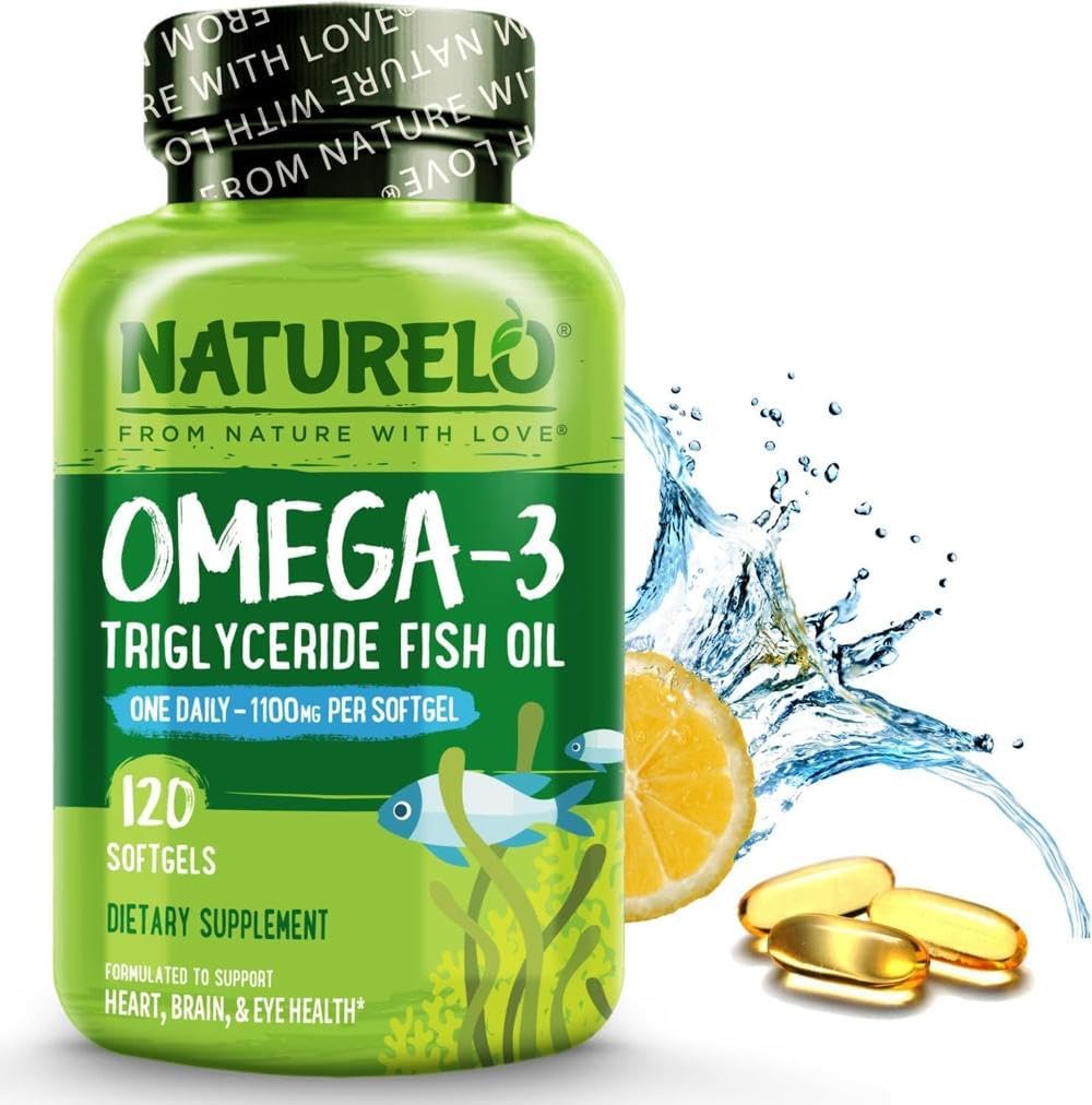NATURELO Premium Fish Oil – 1100mg Triglyceride Omega-3 Per Capsule – One A Day – Best for Heart, Eye, Brain & Joint Health – No Burps – Natural Lemon Flavour – 120 Softgels | 4 Month Supply