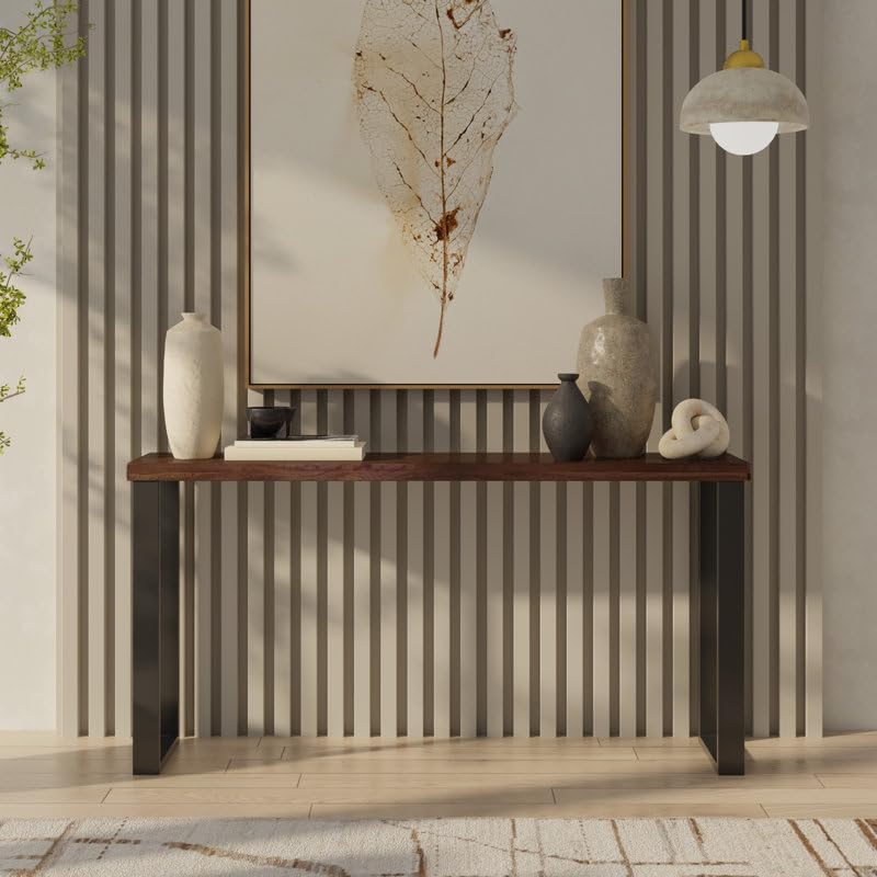 Image of 100cm Long Solid Wood Console Table for Bedroom, Home Entrance and Living Room. Mid-Century Modern Style Console Table. Home Entrance Decorative Table (Walnut, 100 * 30 * 77 Cm)