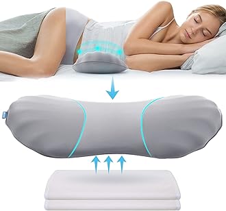 Adjustable Lumbar Support Pillow for Sleeping Memory Foam Back Lower Pain Relief, Sleeping, Bed and Chair with 2 Insert Pads, Moon Grey