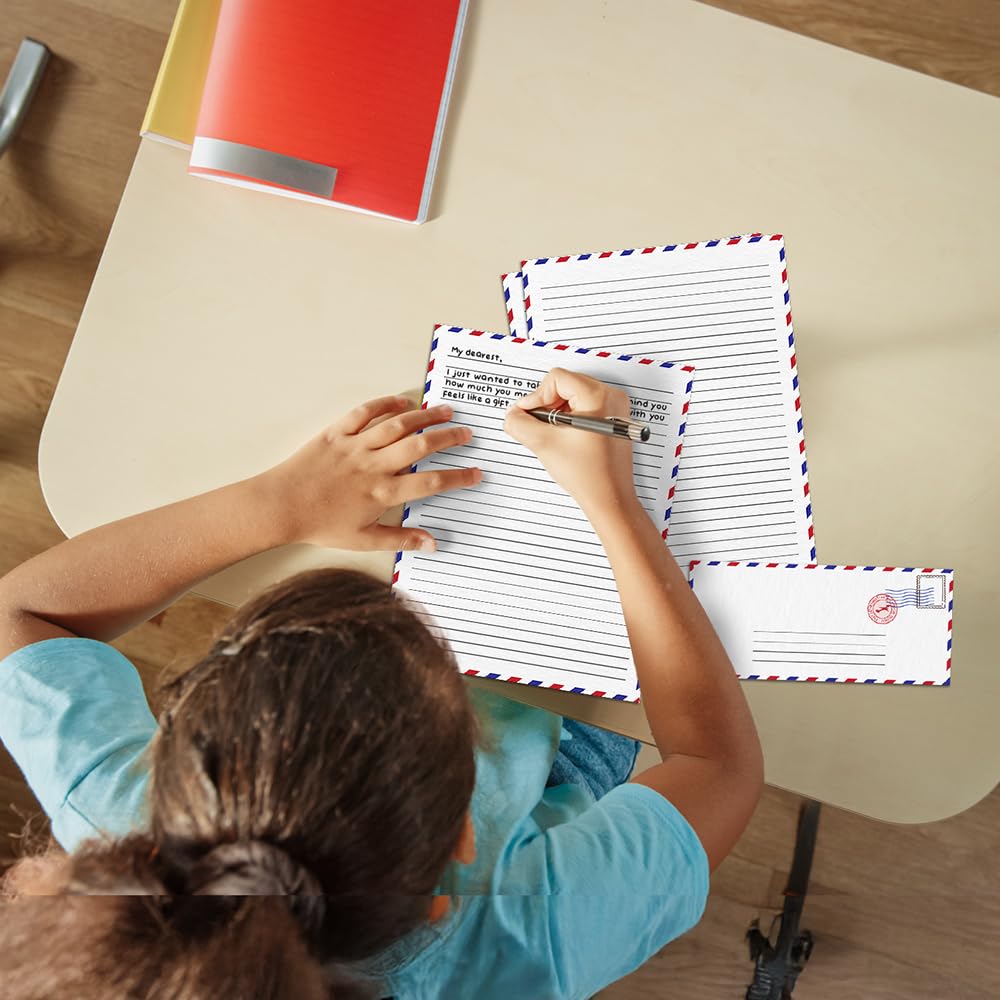 ArtCreativity 100 Pieces Vintage Stationery Paper and Envelopes Set - 50 Double Sided Airmail Sheets and 50 Envelopes - Pen Pal Stationery Letters and Envelopes with Air Mail Design - Image 5