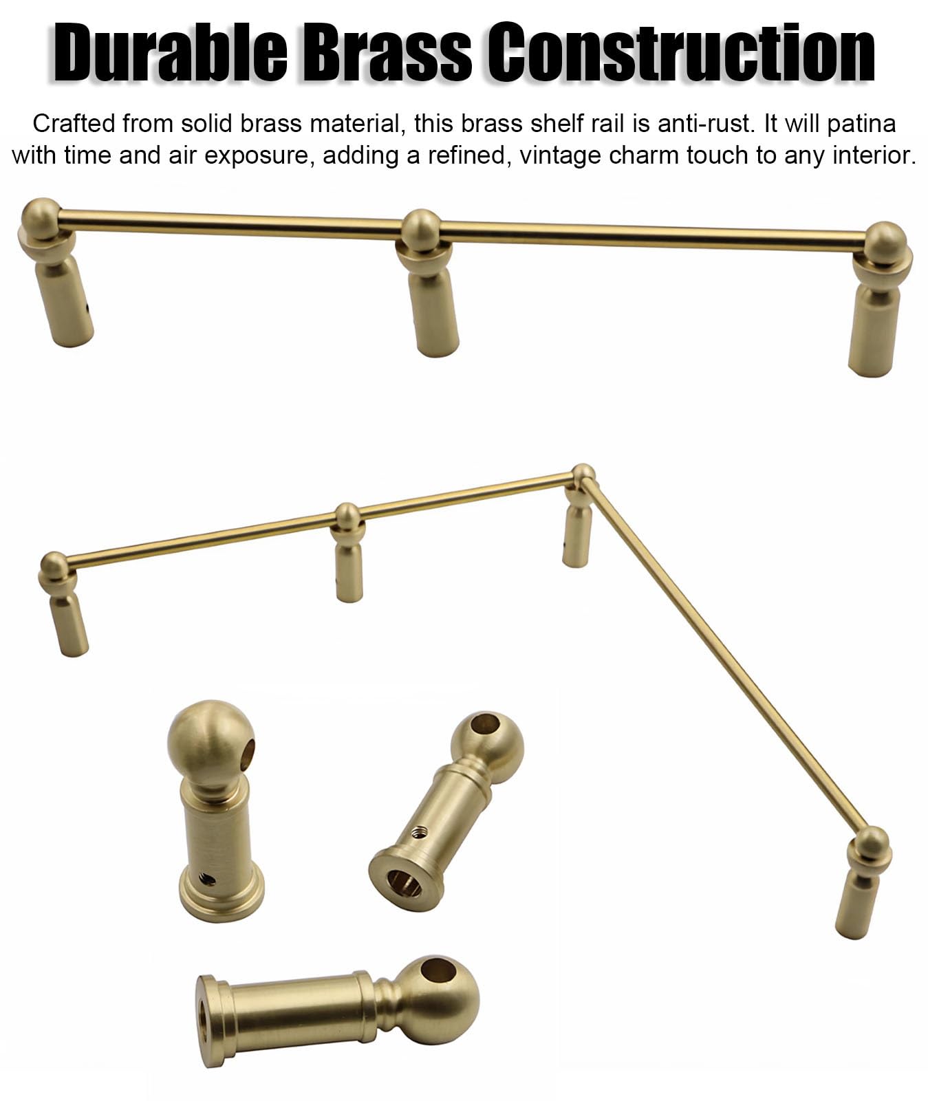 Set di guide per mensole in ottone massiccio di alta qualità, 96 cm, con 3 pali e viti, accessorio in pelliccia per la casa e la prevenzione delle ribaltamenti