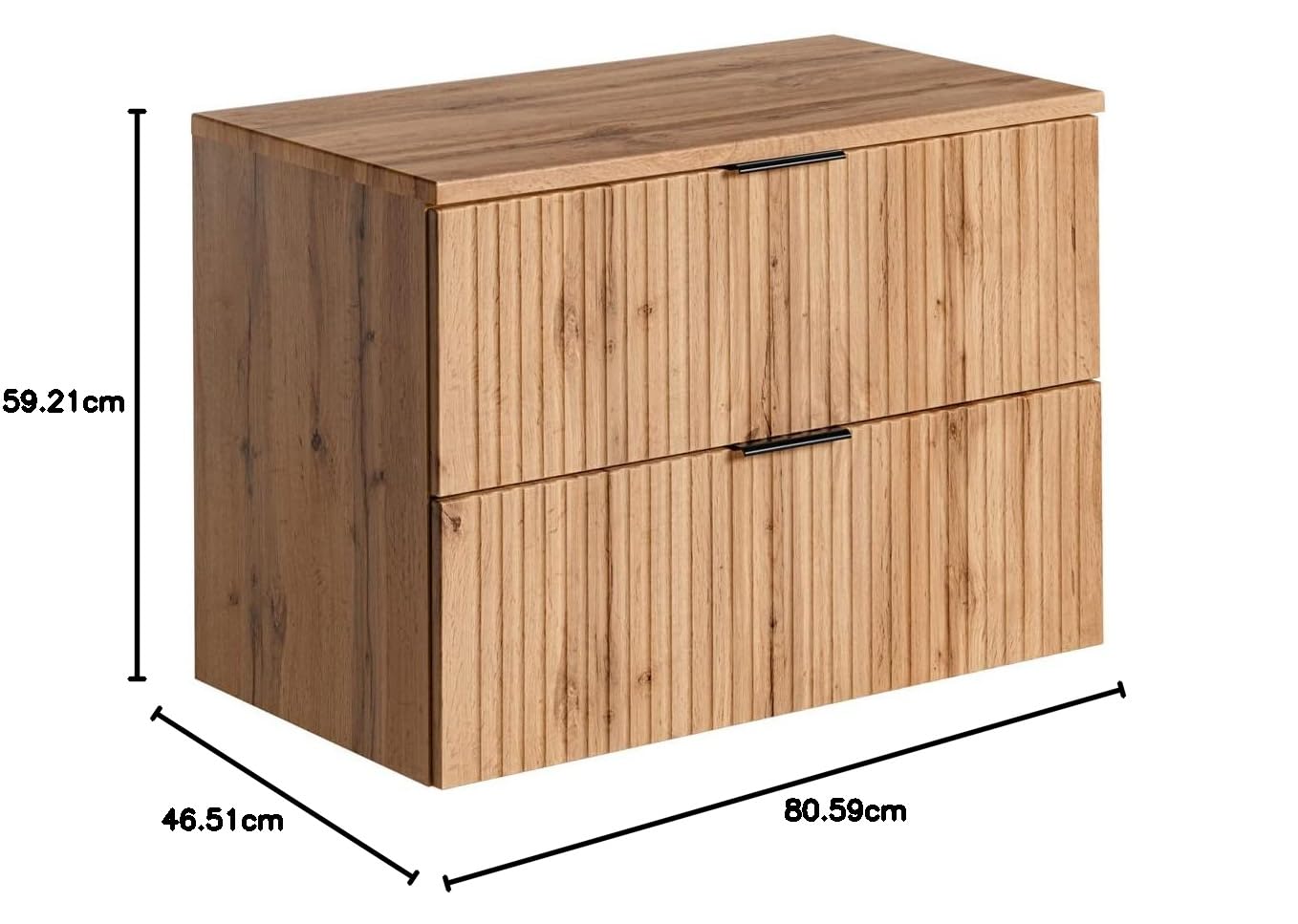 Lomadox Badezimmermöbel Waschtisch-Unterschrank 80cm Wotaneiche mit gerilllter Front Waschbecken Badschrank mit 2 Softclose-Auszügen, B/H/T ca. 80,6/59,2/46,5 cm