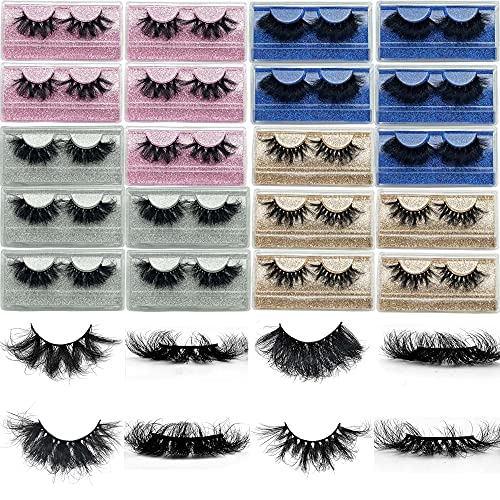 Super Fluffy 22-25mm Mink Lashes Wholesale Mikiwi 20 Pack EyeLashes, Real Mink Thick HandMade Full Strip Lashes, Crueltyl Free Lash, Dramatic Lashes For Halloween Party, 20 Pairs 22-25mm lashes