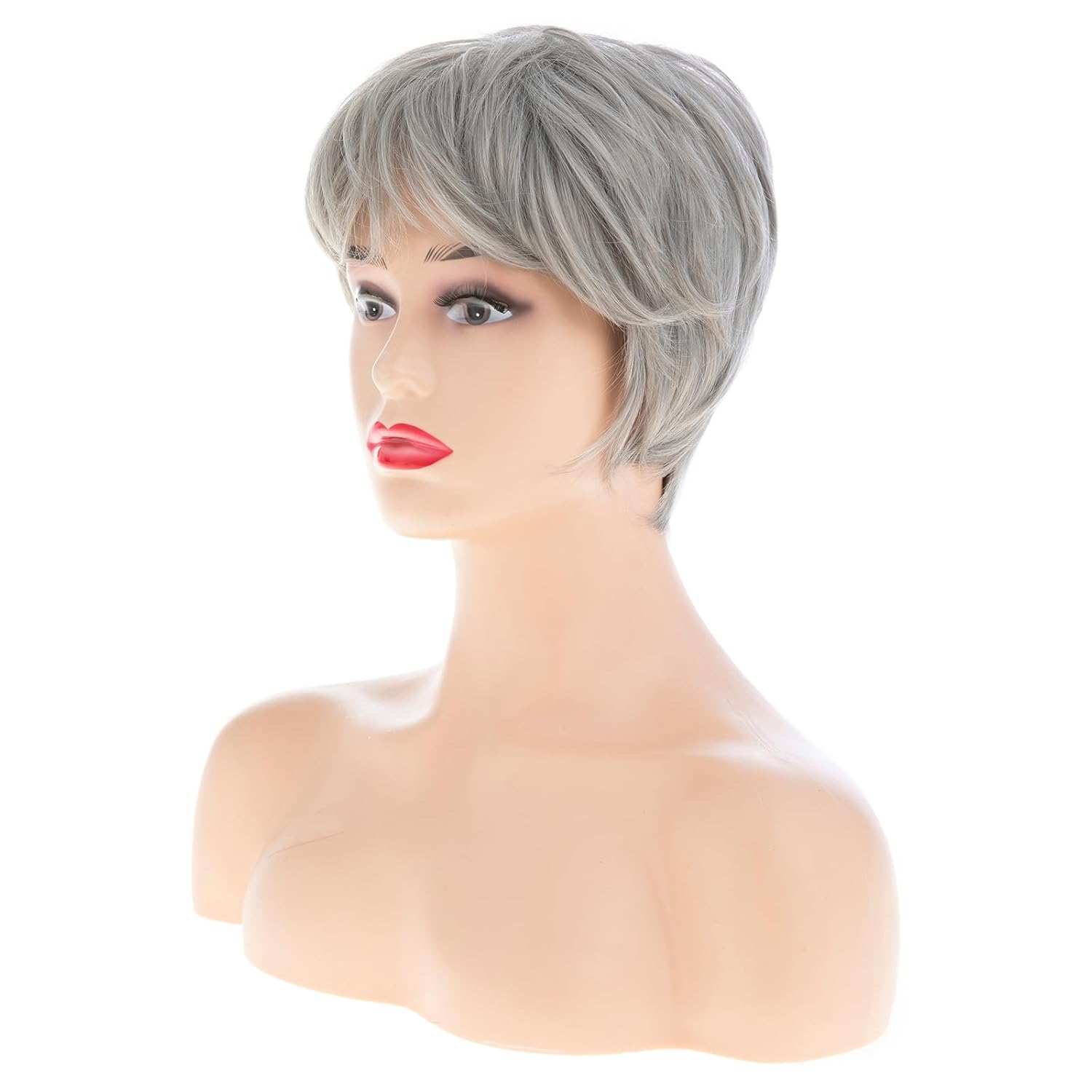 Women's Short Gray Pixie Cut Wig with Bangs Natural Looking Synthetic Hair for Cosplay Daily Wear