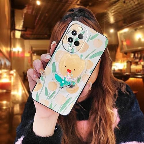 Phone Case Compatible with Huawei Nova15, Drift Sand Anti-dust Rotatable stand Design Glitter Waterproof Cartoon Kickstand Back 