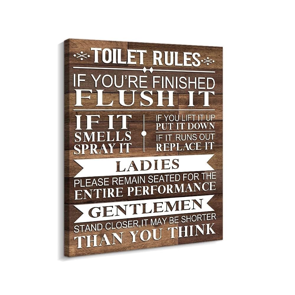 KCDFDVJFBM Humorous Restroom Rules Sign - Rustic Vintage Canvas Wall-Art with Wood Background(Unframed,16x24inch(40x60cm))