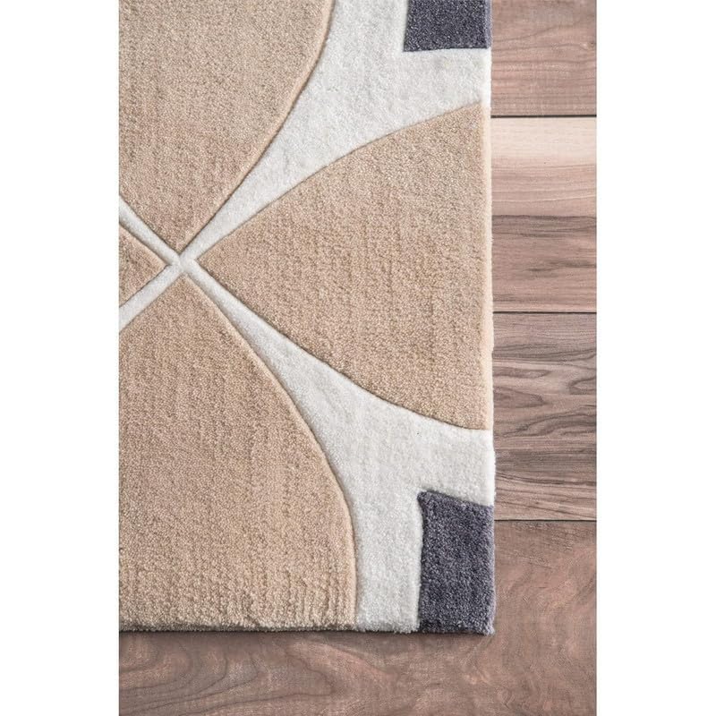 Image of Modern Abstract Hand Tufted Wool Floor Carpet for Home decore Living Room|Home and Bedroom & Hall 6x8 feet (180 x 240cm) Beige H33