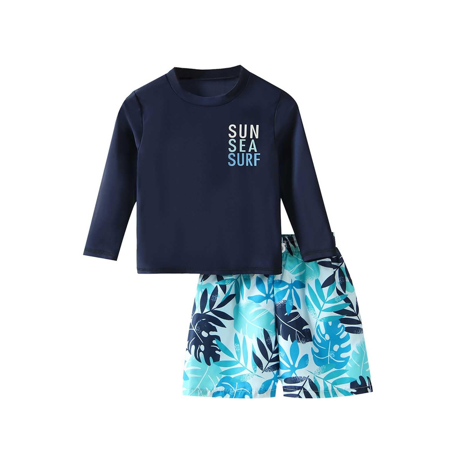 Générique Maillot de Bain pour garçon, Manches Longues, Rashguard, avec Short Assorti, Tenue de Plage, de Surf, de Piscine, pour Tout-Petits, été