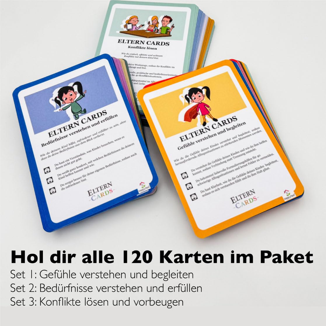 Eltern Cards Gefühle, Bedürfnisse & Konflikte lösen, 3 Lernkarten Sets für Eltern Kita Schule, Gefühlskarten für Kinder, Bedürfniskarten, Gefühle Kinder, Bedürfnisse Kinder Erziehen ohne schimpfen GfK
