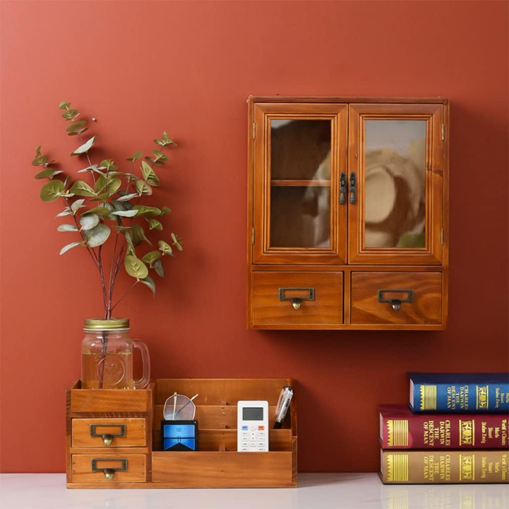 Zerodeko Wooden Desktop Organizer Compartments and Vintage Style Storage Container for Office Home and School Functional Makeup and Stationery Organizer