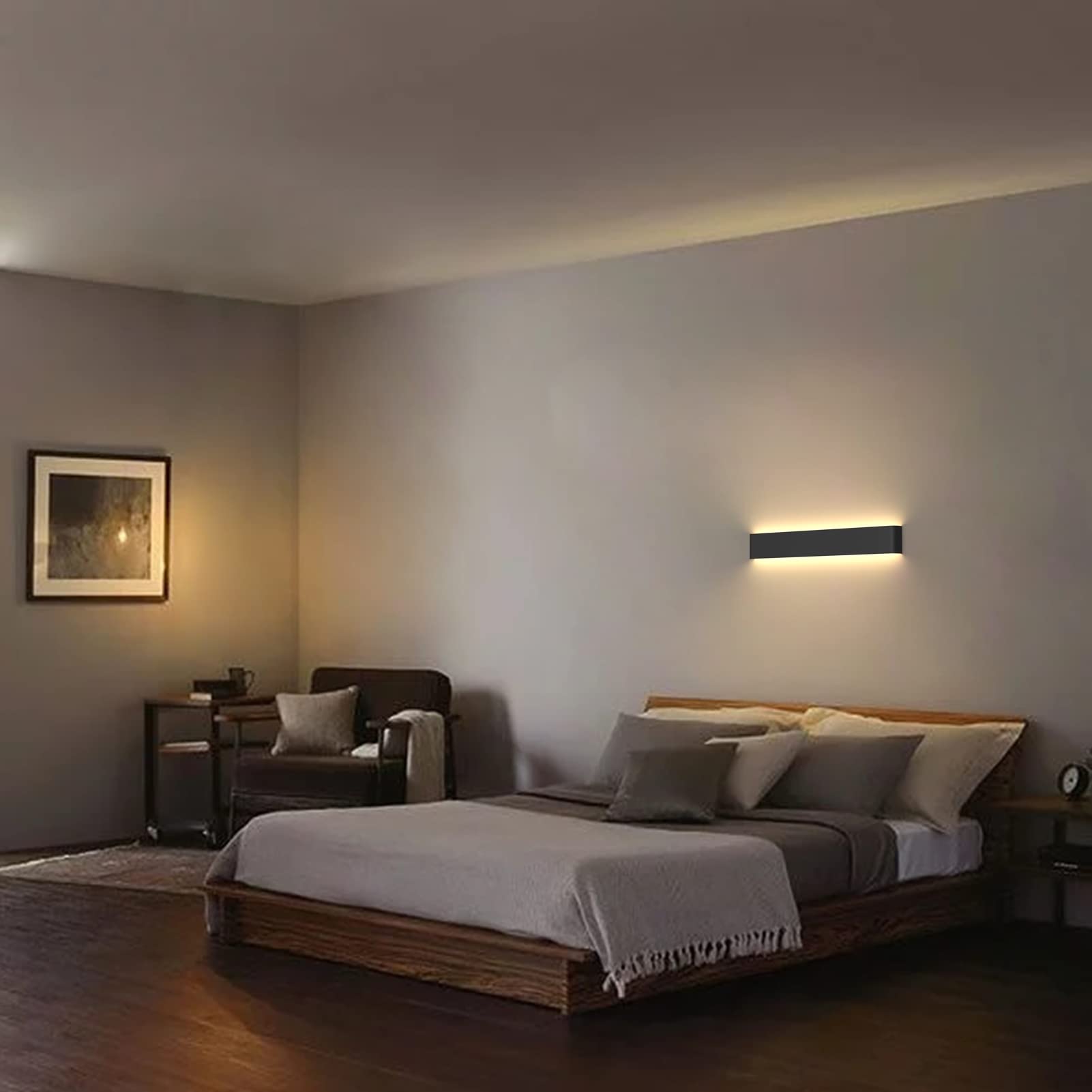 Klighten LED Wandleuchte Dimmbar Innen mit Fernbedienung, Up Down Wandlampe Modern, Für Wohnzimmer Schlafzimmer Badezimmer, 800-2000 Lumen, 3000K-6000K, 20W, 61cm, Schwarz