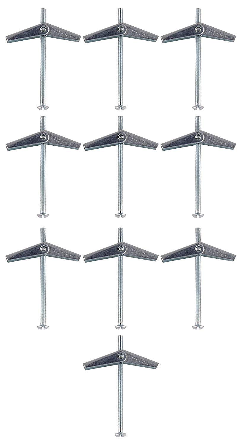 Fixte Silver Fixte® Wing Spring Toggle With Machine Screw For Plasterboard Hollow Walls & Doors Pack Of 10 (M6 X 75Mm)