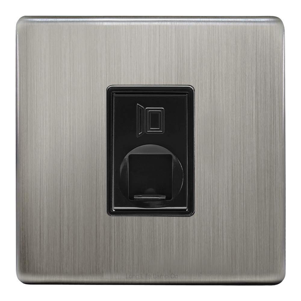 Mega Socket Brushed Chrome 1 Gang Ethernet Port Data Socket Cat 5 Wall Plate Gloss N442dme-He