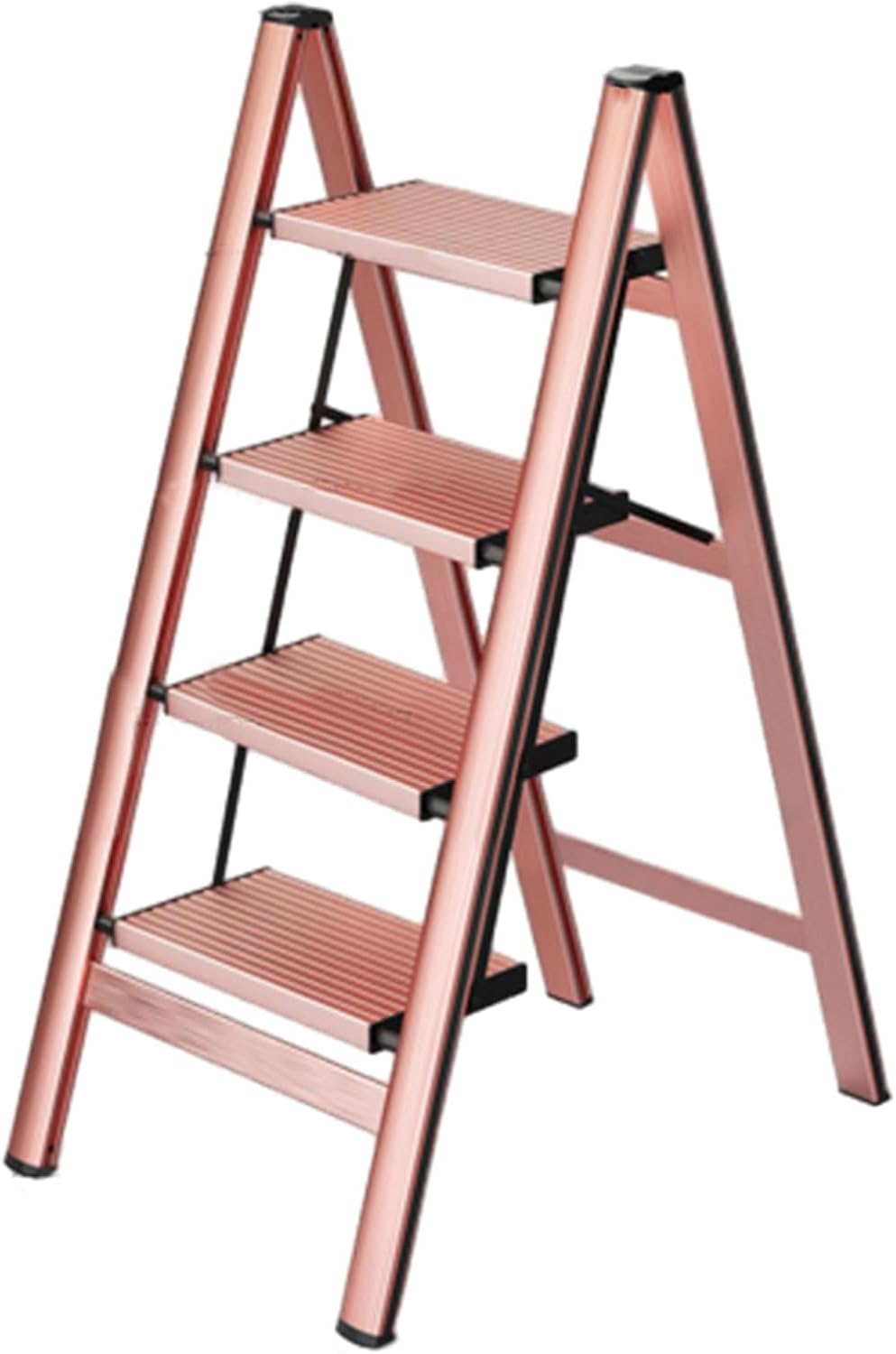 Folding Step Stools for Adults, 4 Step Ladder Folding Step Stool, Load-Bearing Capacity 150kg, Space-Saving, Lightweight, Closet Ladder, Rose Gold,5 Layers