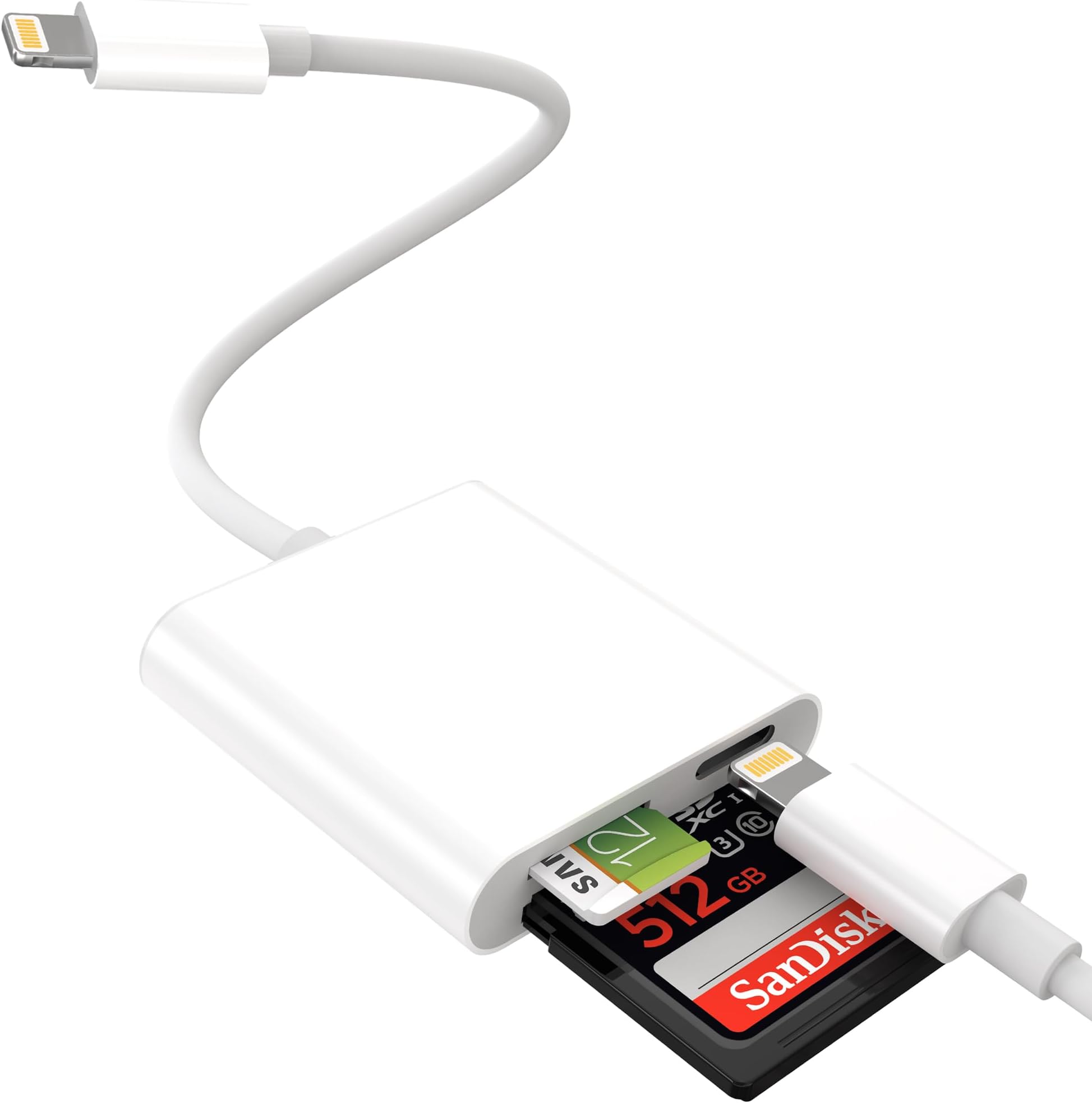 Lightning SD TF Card Reader with Charging, Compatible with iPhone 14 iPad, Supports iOS 17 & Earlier, Trail Cam Viewer, No App Required – White