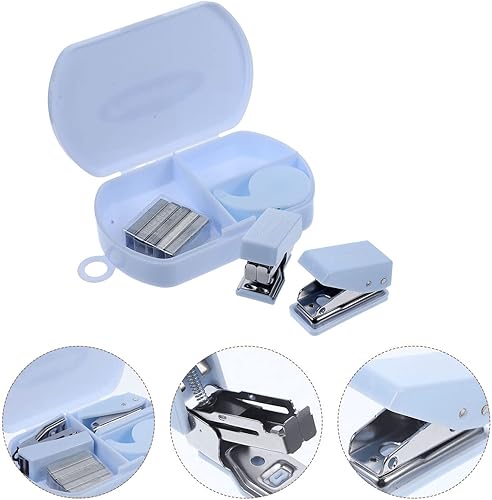Miniatura 8 de STOBOK 1 juego de caja de herramientas de mano, mini dispensador de cinta, grapas de oficina, perforador, grapadora de documentos, grapadora
