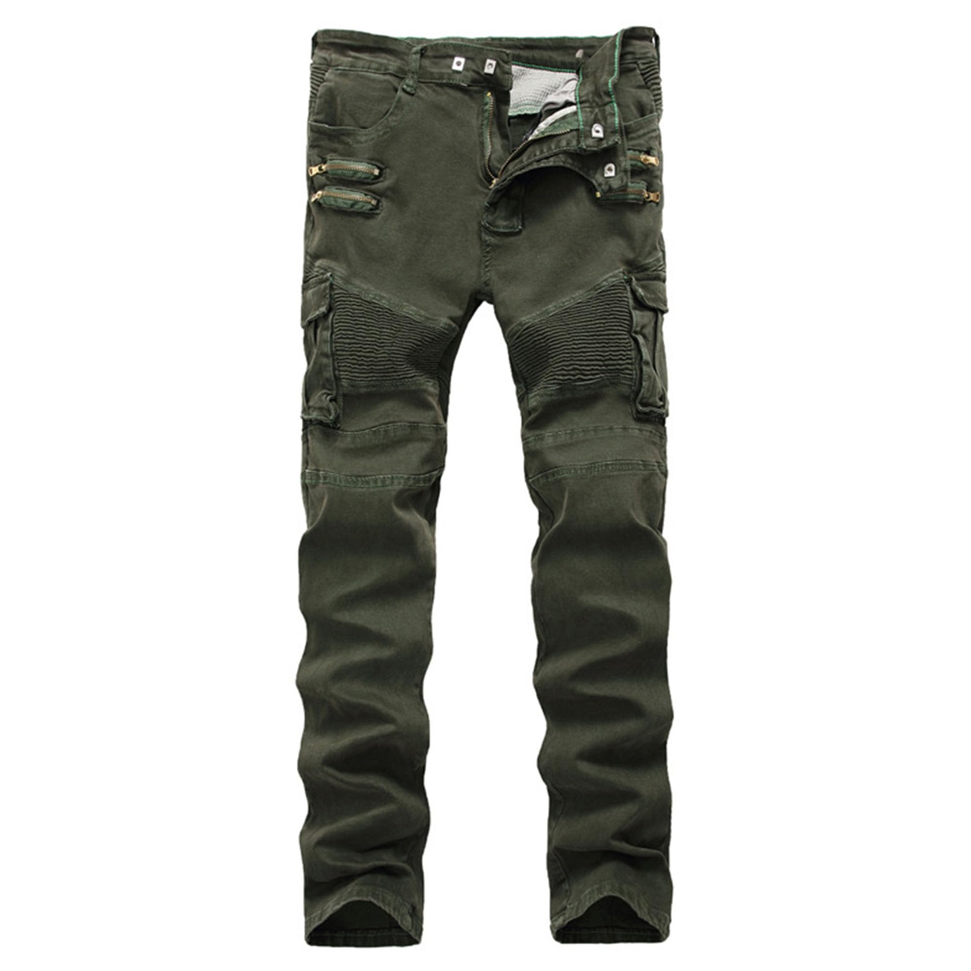 Męskie punkowe gotyckie spodnie dżinsowe Moto Comfort Skinny Biker Pants Regular Stretch Slim Fit Jeans