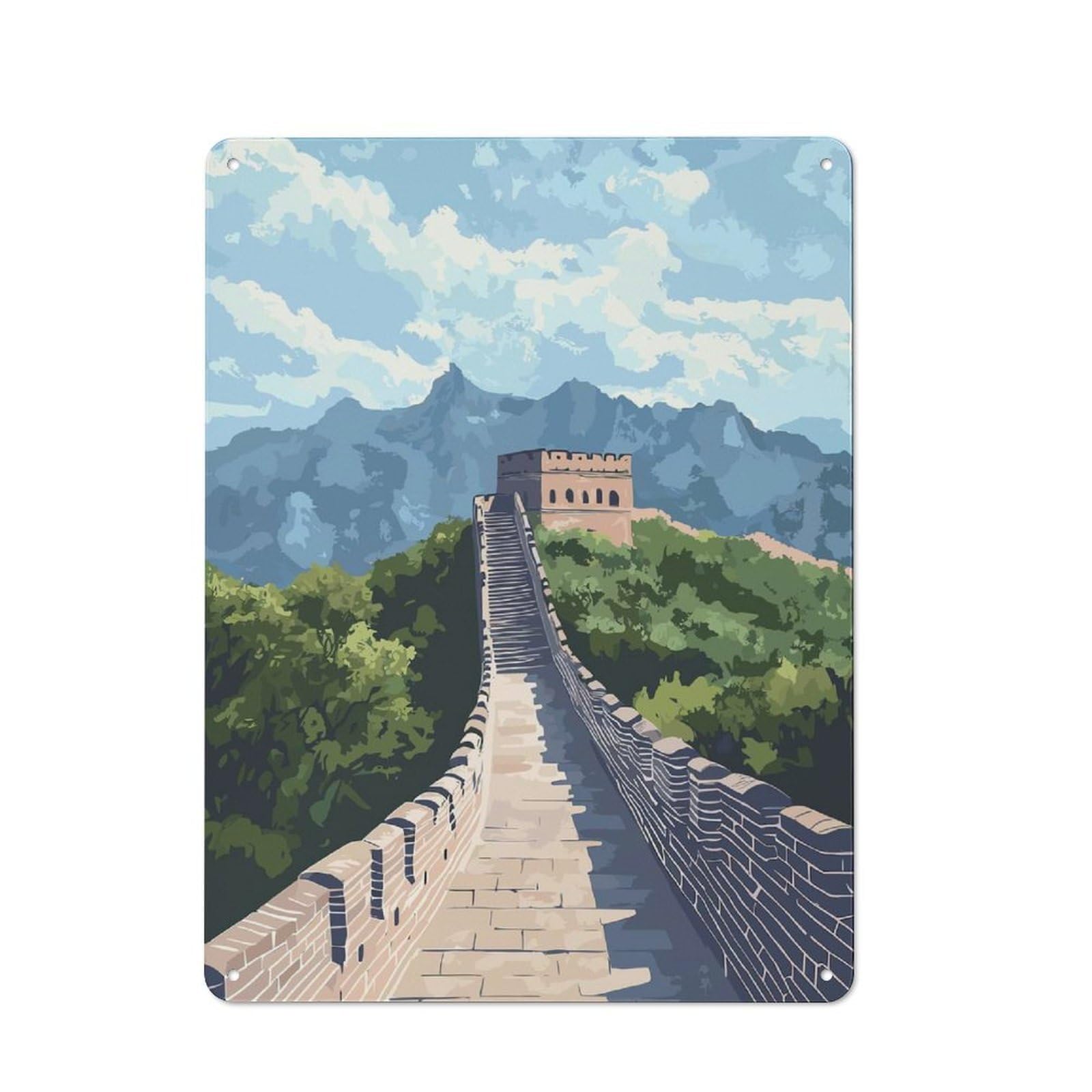 Junmoney Style-9 Tin Wall Plaque 40X30cm With Great Wall Of China For Bar Or Restaurant, For Hospitality Decor Collectors