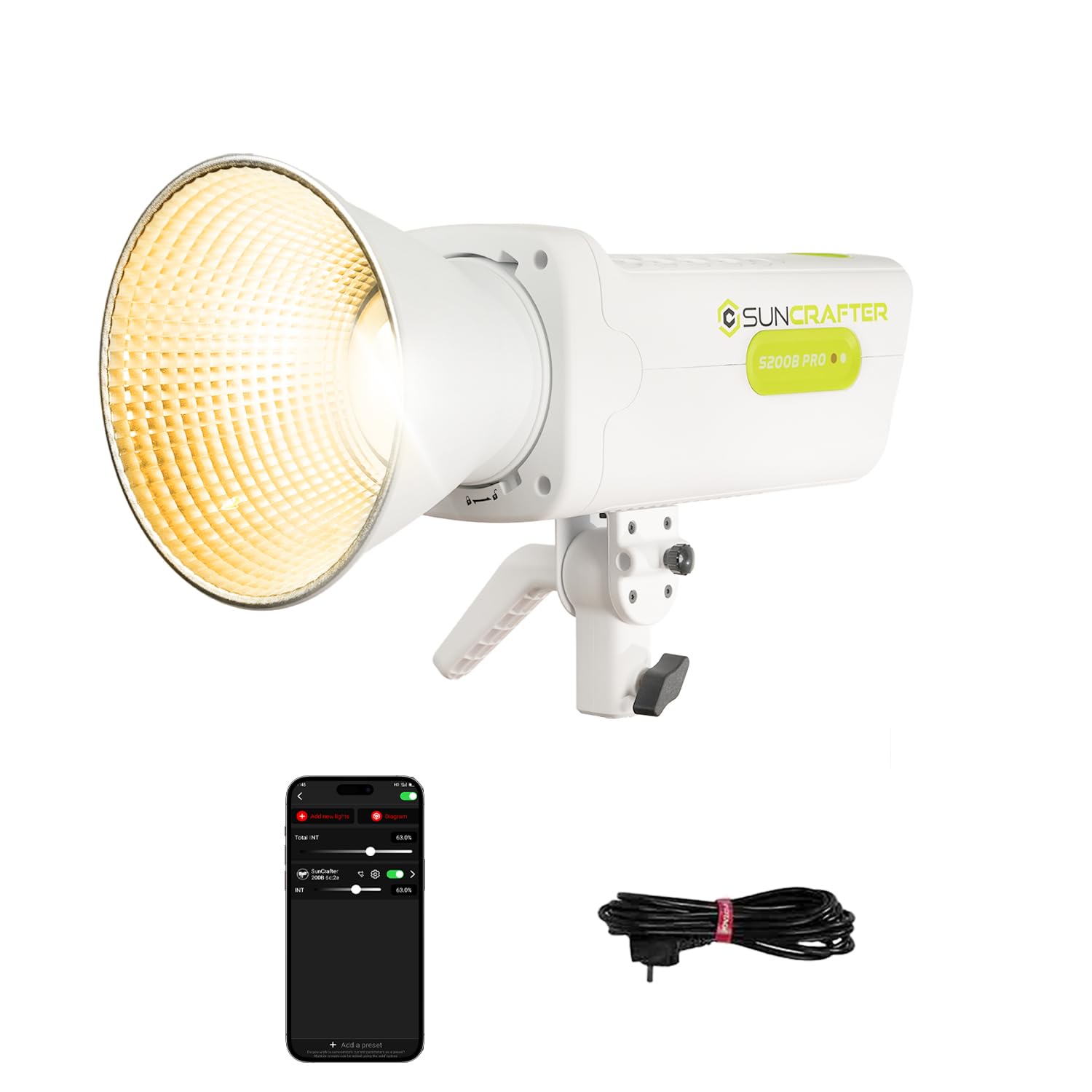 Suncrafter S200BPro 200w 310W Max COB LED Video Light, 2700-6500K Bi-Color Video Lighting with 39,000 Lux@1m and 3,500 Lux@3m, CRI97+ TLCI99+ for Photography Video Recording, Smart App Control
