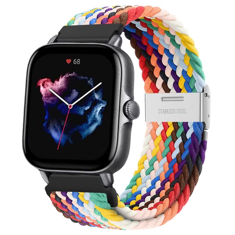 20mm/22mm band For GTS/2/2e/3/GTS2 Mini/GTR/3/3Pro/GTR2/47mm/stratos nylon Braided Elastic Bracelet Amazfit bip strap (Band Color: Pride Edition, Band Width: 22mm watch band)