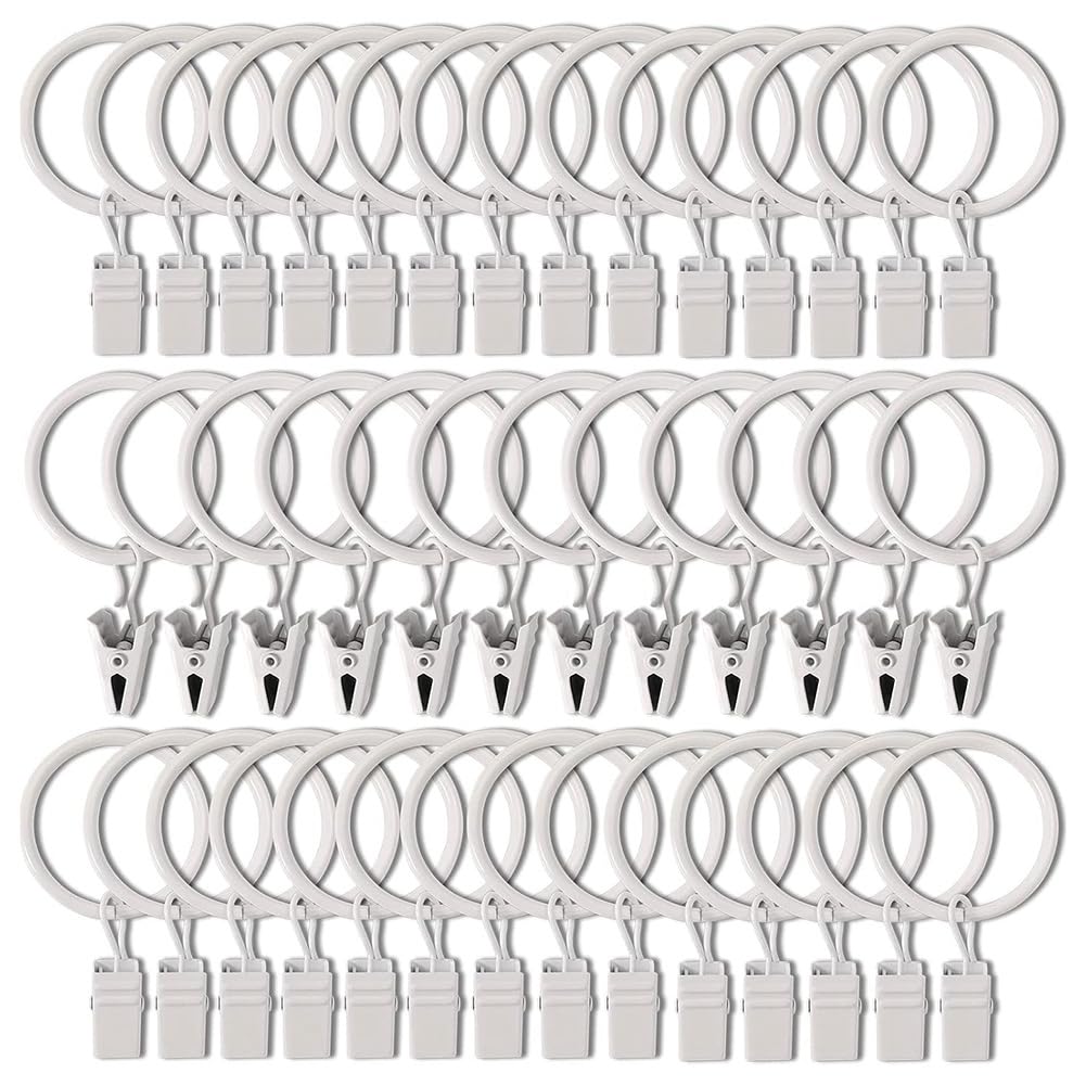 CTRLZS Pack Curtain Rings with Clips Drapes Rings 1.26 in Interior Diameter Fits Up to 1 in Curtain Rod