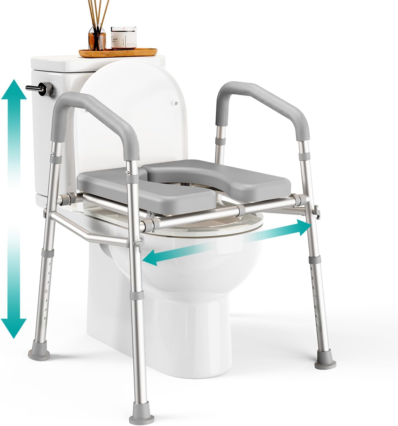 PELEGON Raised Toilet Seat with Handles (400lb) - Adjustable Height & Width Toilet Chair with Arms, Toilet Riser with Handles, Toilet Chair Over Toilet, Handicap Toilet Seat for Elderly (Grey)