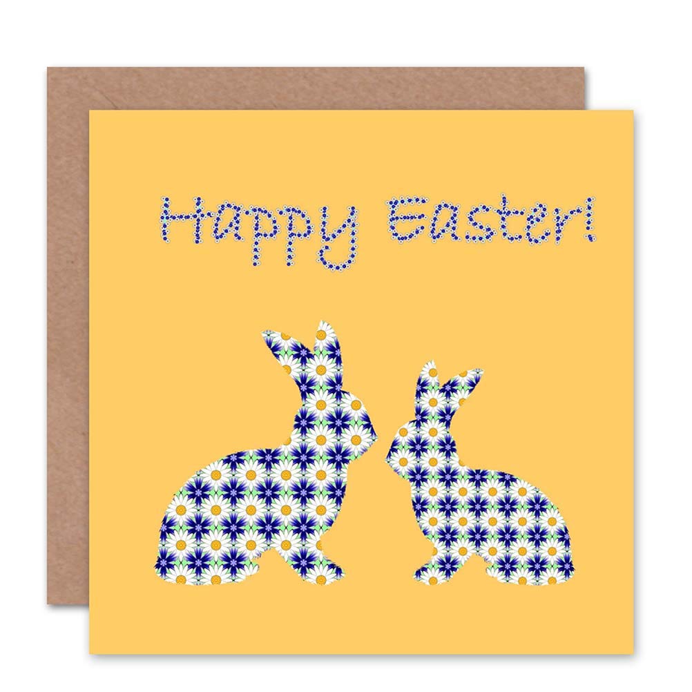Wee Blue Coo HAPPY EASTER BUNNY FLOWERS BLANK GREETINGS CARD ART
