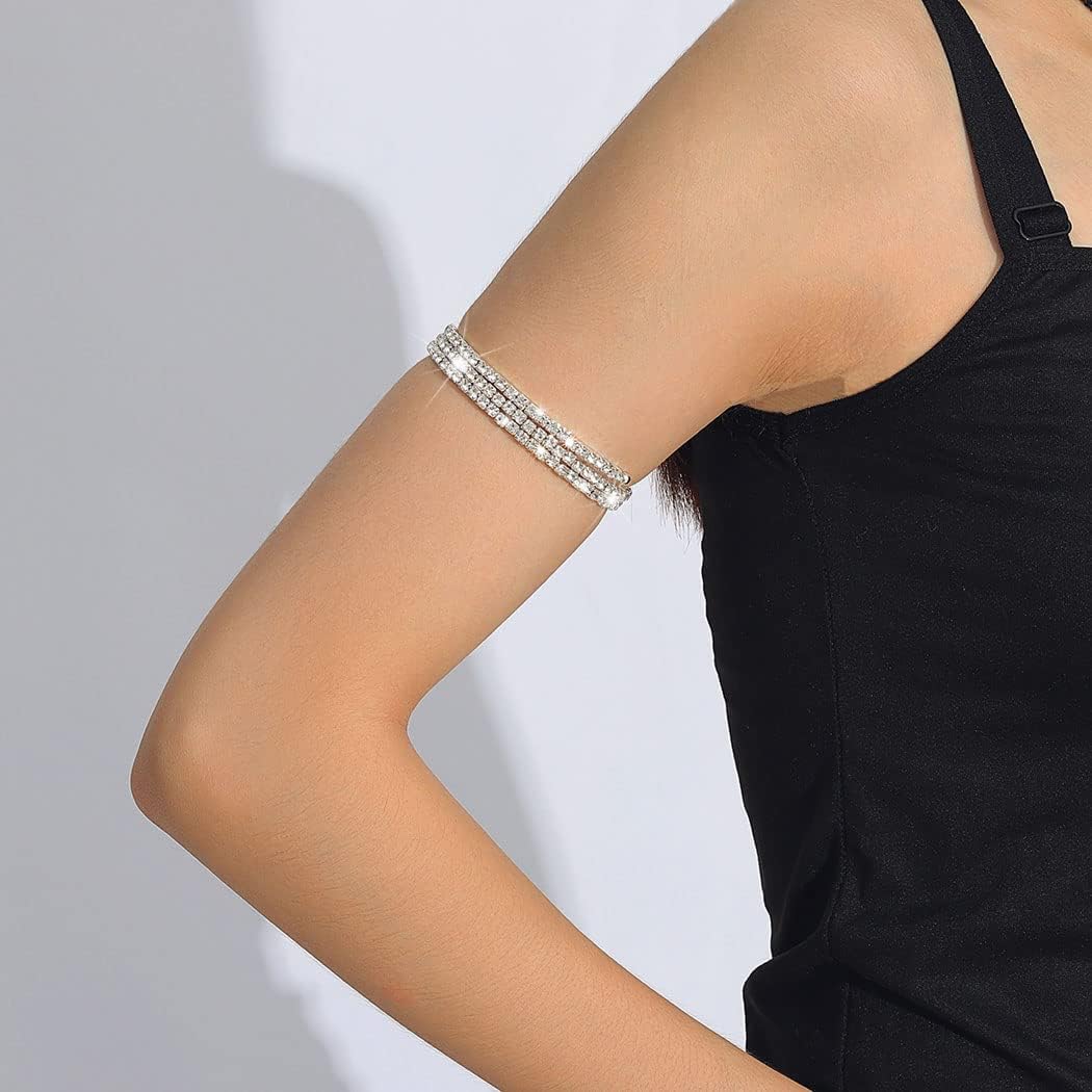 Jovono Rhinestone Arm Cuff Layered Crystal Upper Armband Open Cuff Dainty Arm Jewelry For Women(1Pcs)