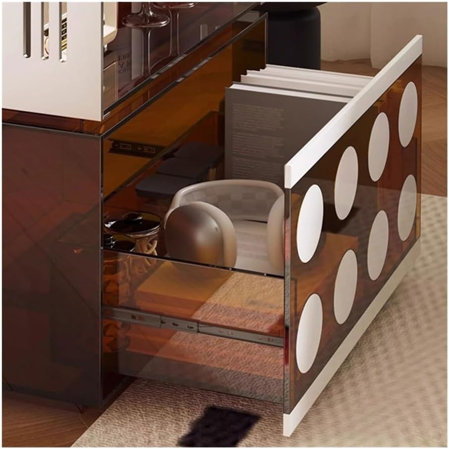 Cd Rack Light Luxury Vinyl Record Rack Acrylic Bedside Table Bookcase Sideboard with Drawer,