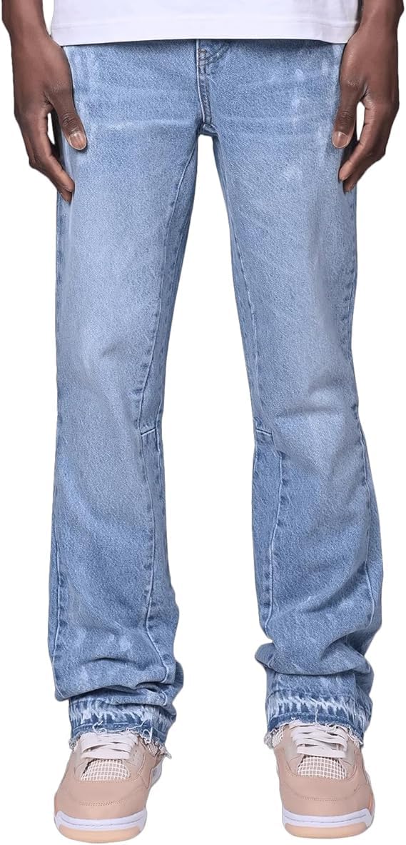 Men's Trumpet Shaped Streetwear Jeans with Ink Splatter Pattern