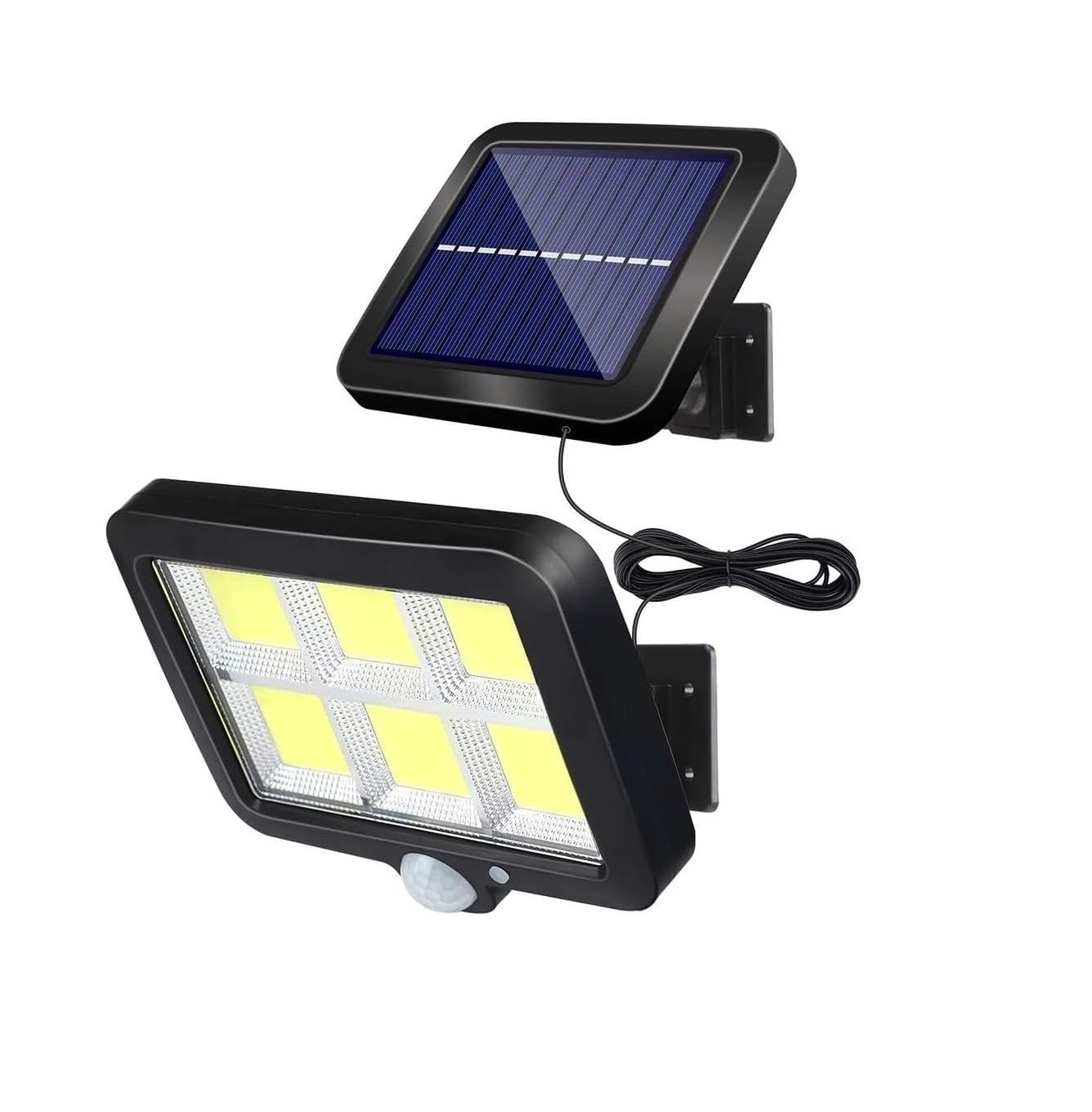 Solar Outdoor Security Lights, 240 COB LED, Motion Sensor, 16.4 Ft Cable, 3 Modes, Adjustable Panels with Remote