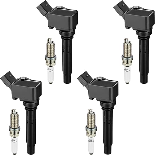 BDFHYK Ignition Coil Pack UF716 and Iridium Spark Plugs LFER7BHX Compatible with Audi A3 A4 A5 A6 Q5 Q7 S3 S4 TT Volkswagen Beetle Golf Passat Jetta 1.8L 2.0L L4 UF752 06K905601B Sets of 4