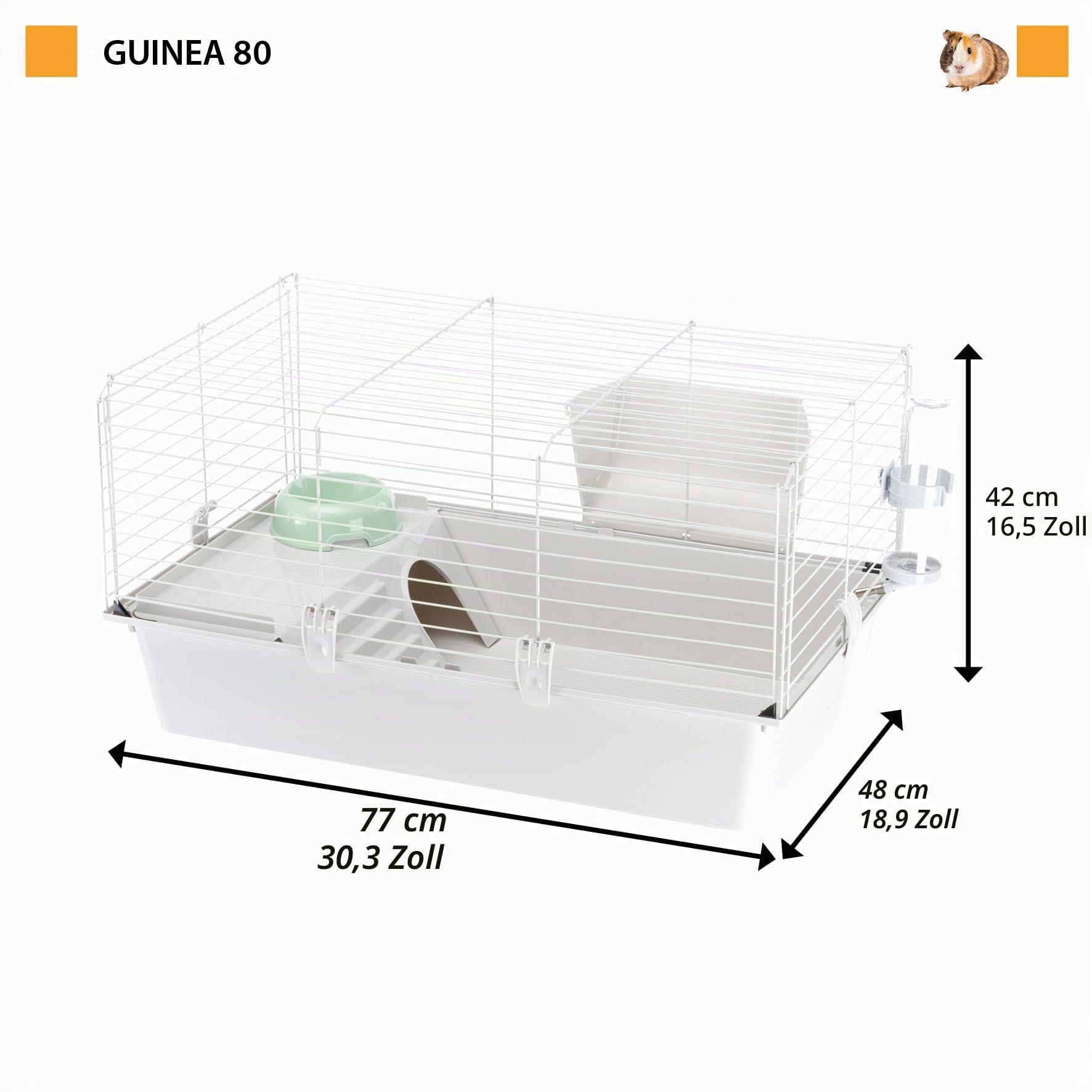 Ferplast Kaninchenkäfig käfig für Hasen, Nagerkäfig, Meerschweinchen- Kaninchenstall mit Zubehör, 77 x 48 x H 42 cm
