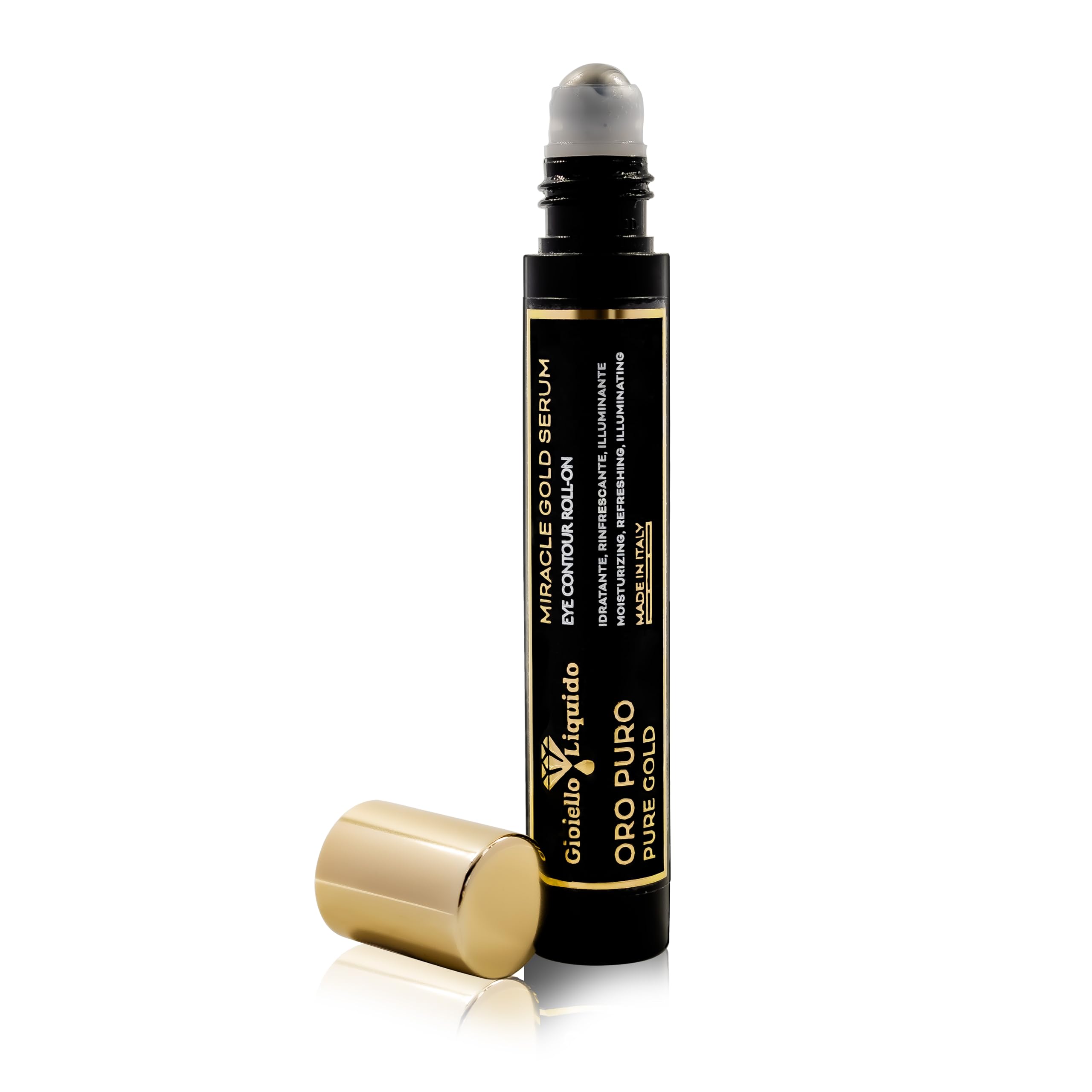Erfrischende Geschenkbox – 1 Gesichtscreme mit Kollloidalgold, X50 Antiaging + 1 Roll-on Augenkontur mit Kaffee, kolloidales Gold – gratis Proben-Set – 15 ml und 30 ml – Gioiello Liquido