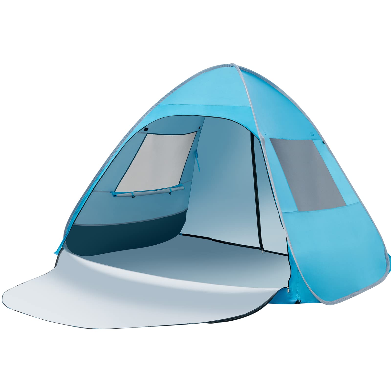 GOPLUS Tienda de Playa para 2 – 4 Personas, Carpa de Portátil Emergente, Protección Solar UPF 50+ UV Ventilación, con Estacas, Cuerdas de Viento, Bolsa de Transporte, para Exteriores Playa Picnic